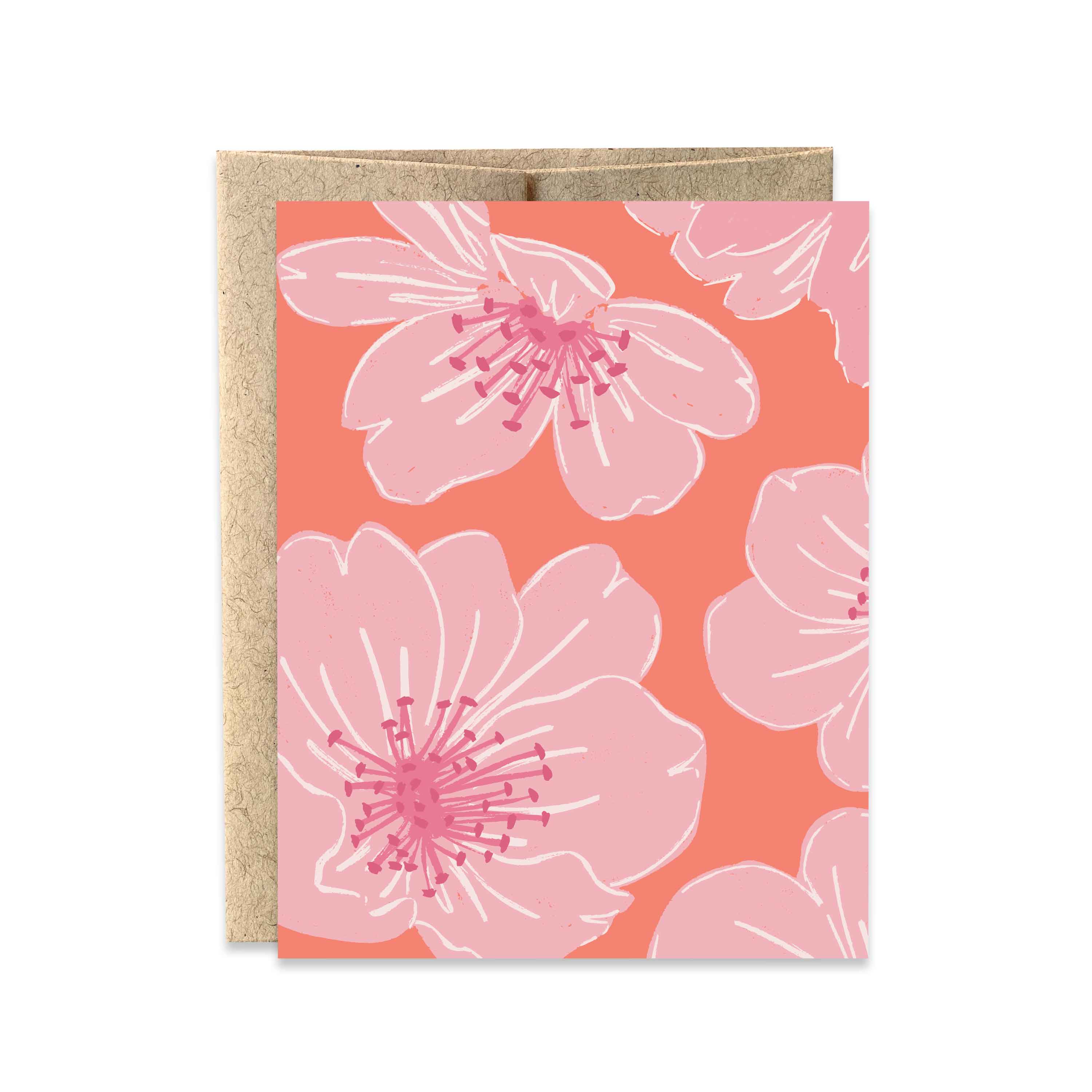 Peach Flower Garden Card, Blank