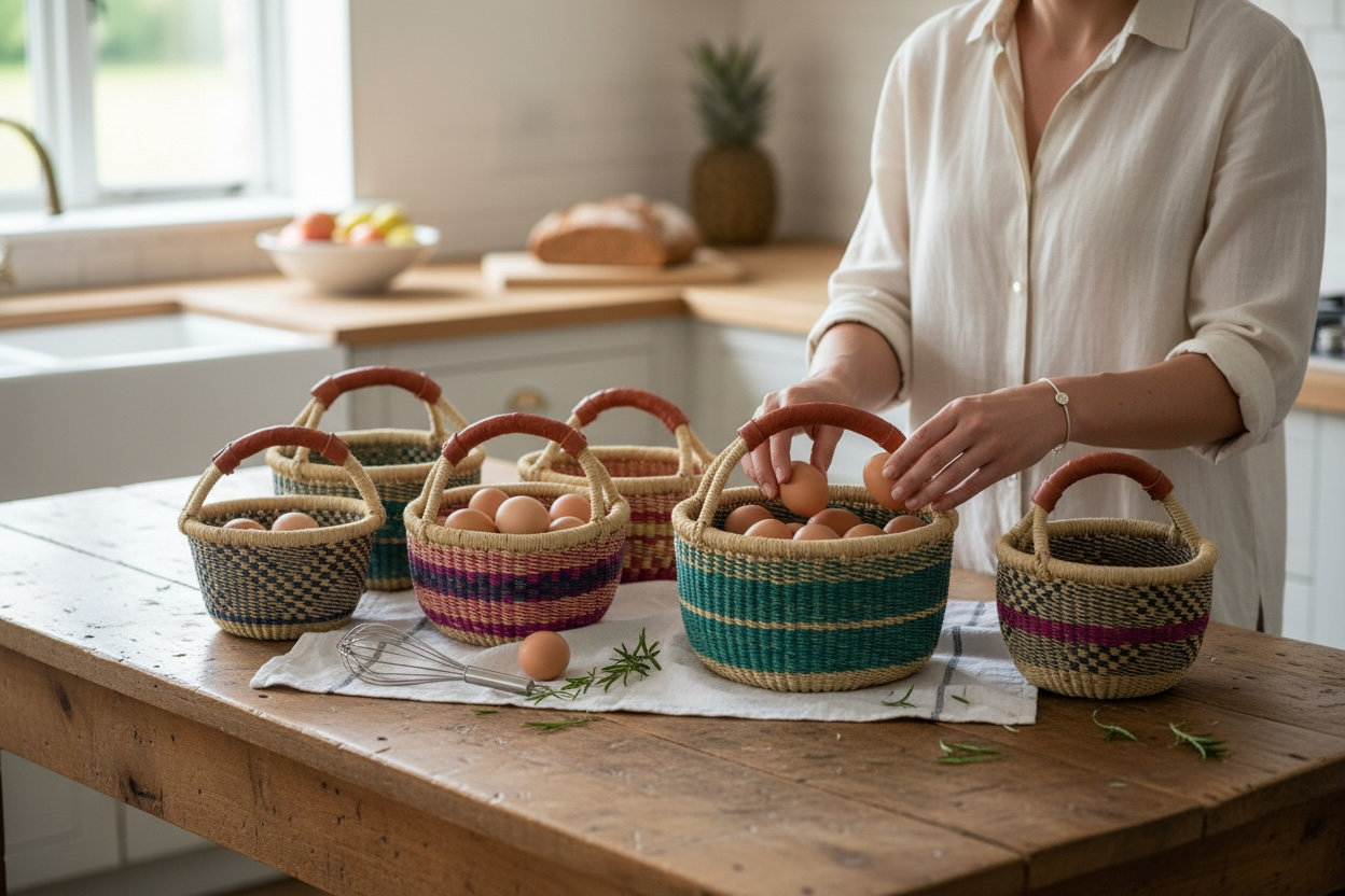 African Market Basket | Ghana Bolga Basket | (Colors Vary)