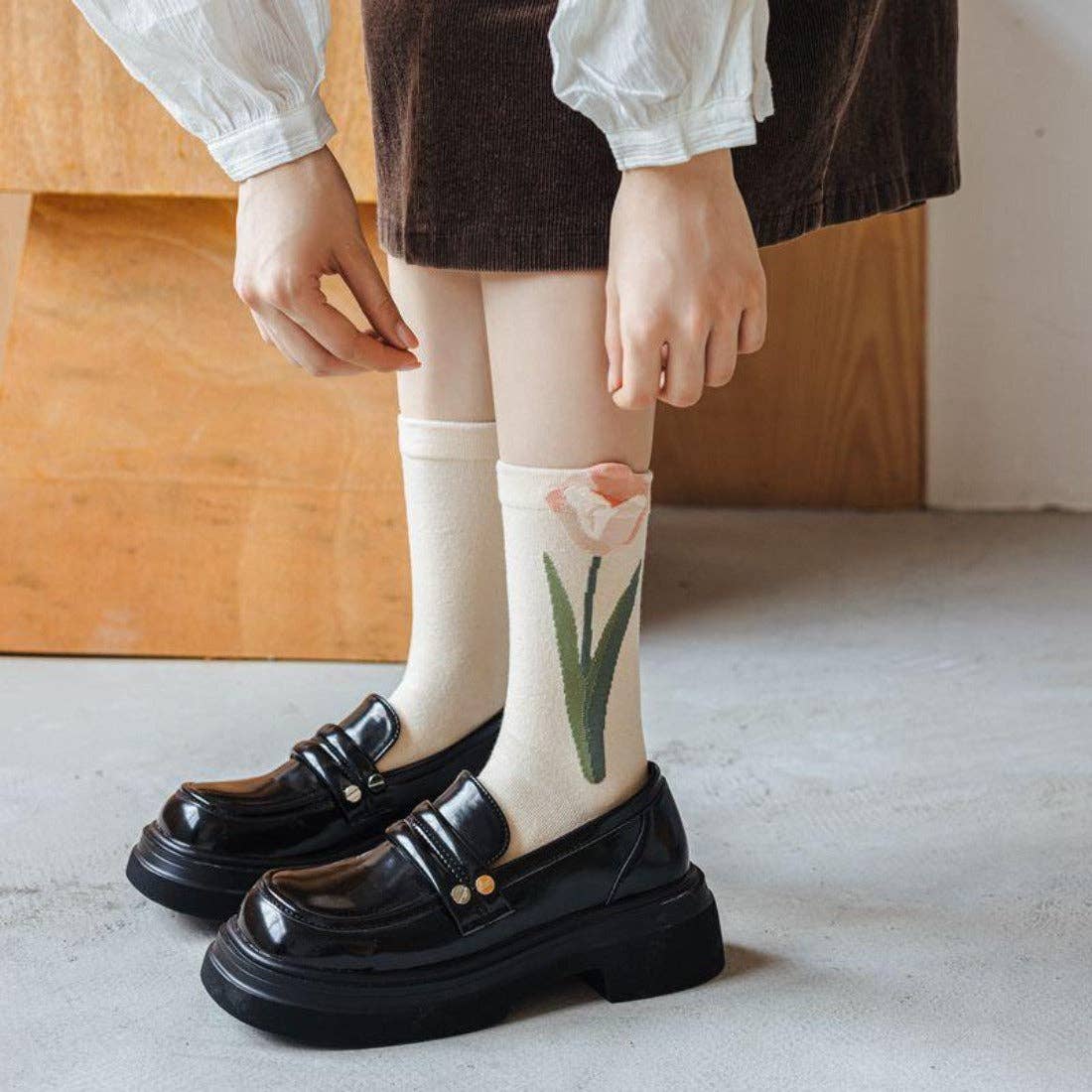 Rufia - Tulip Pattern Crew Socks