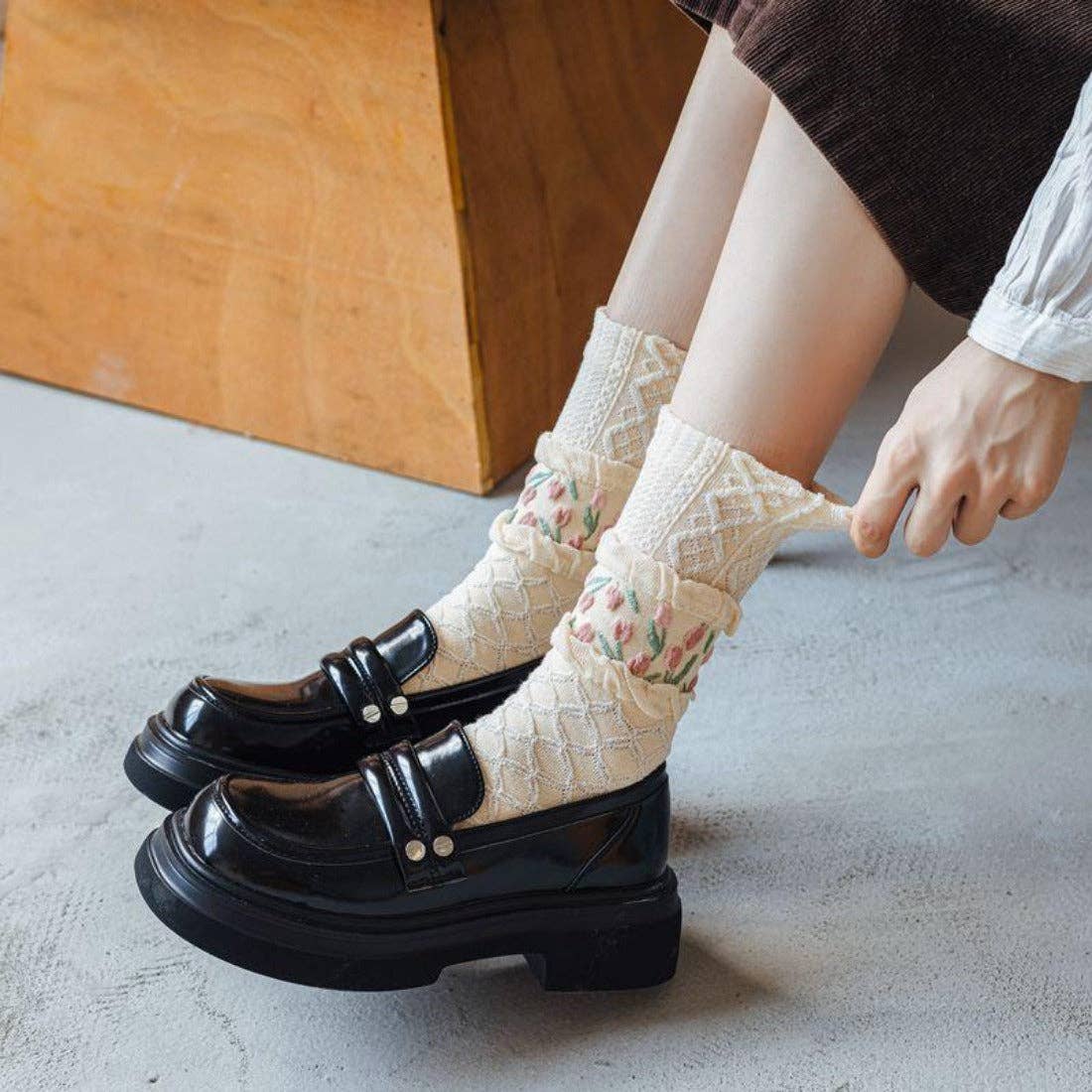 Rufia - Tulip Pattern Crew Socks