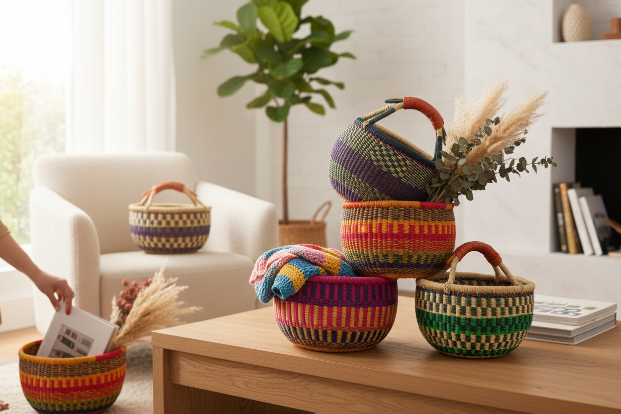 African Market Basket | Ghana Bolga Basket | (Colors Vary)