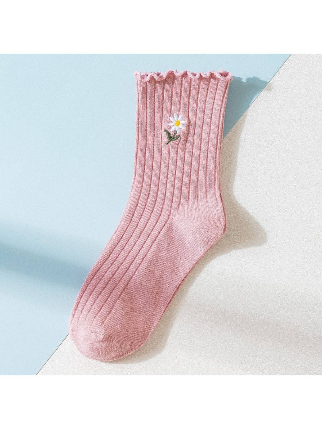Rufia - Floral Daisy Detail Soft Ribbed Crew Socks