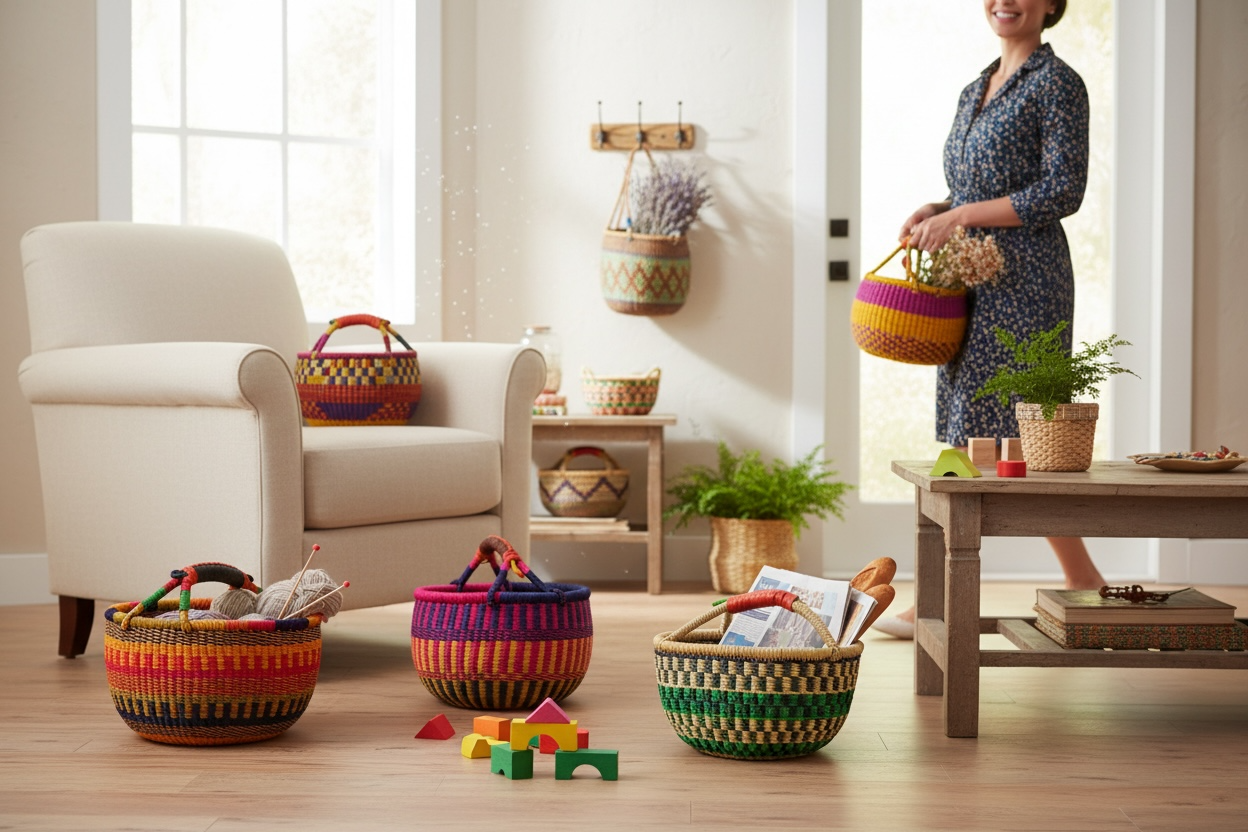 African Market Basket | Ghana Bolga Basket | (Colors Vary)