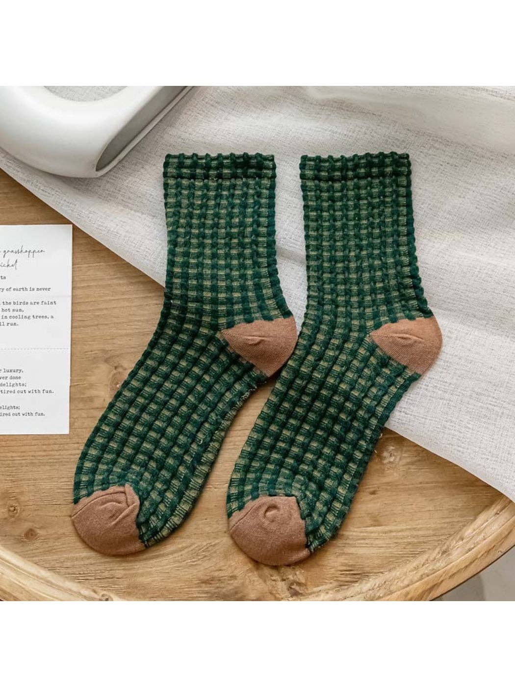 Rufia - Textured Check Knit Crew Socks