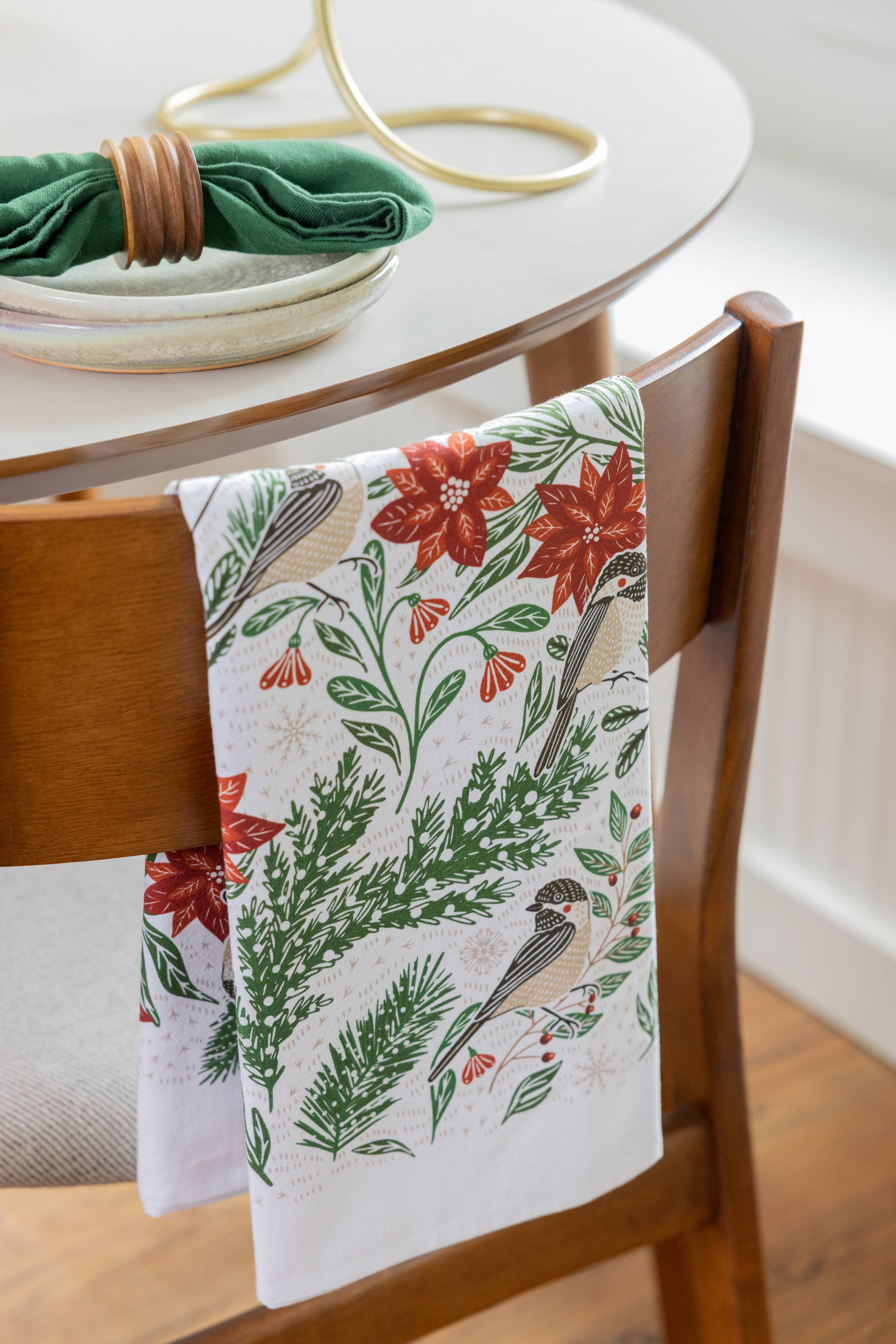 Poinsettias & Pines Tea Towel - Holiday Kitchen Towel Decor