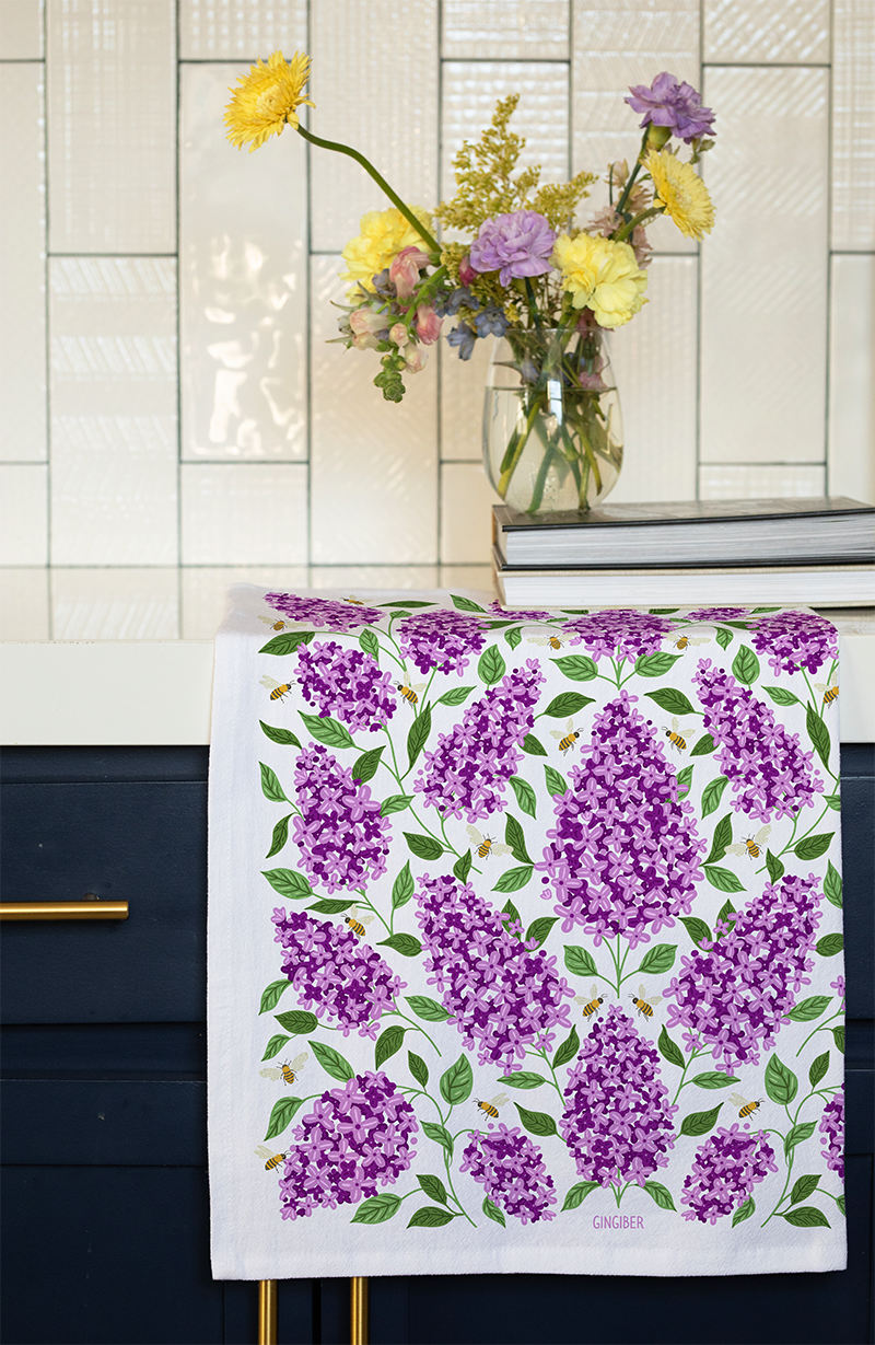 Purple Lilac Tea Towel - Bright Botanicals Kitchen Decor