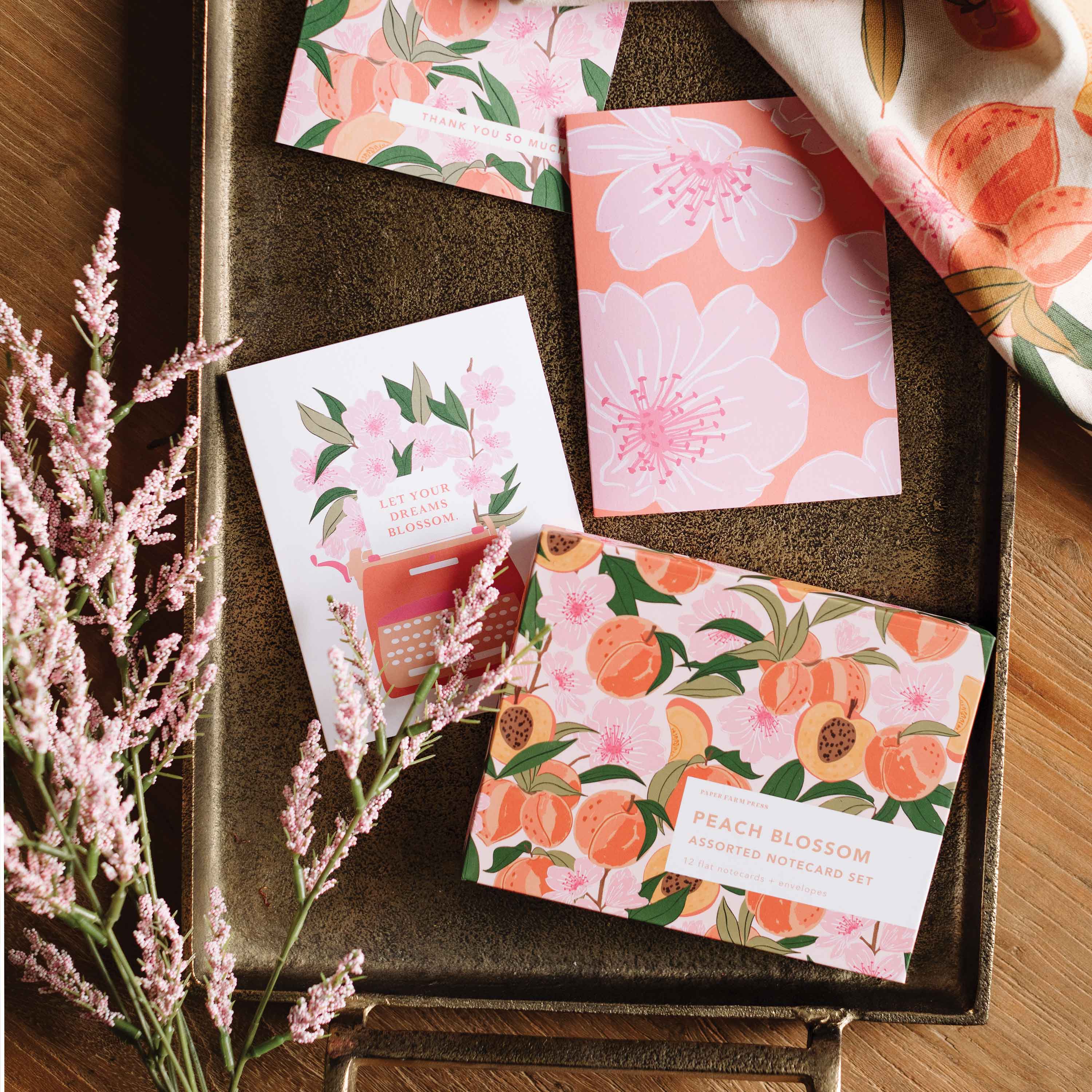 Peach Blossom Assorted Notecard Set, Pen Pal Greeting Cards