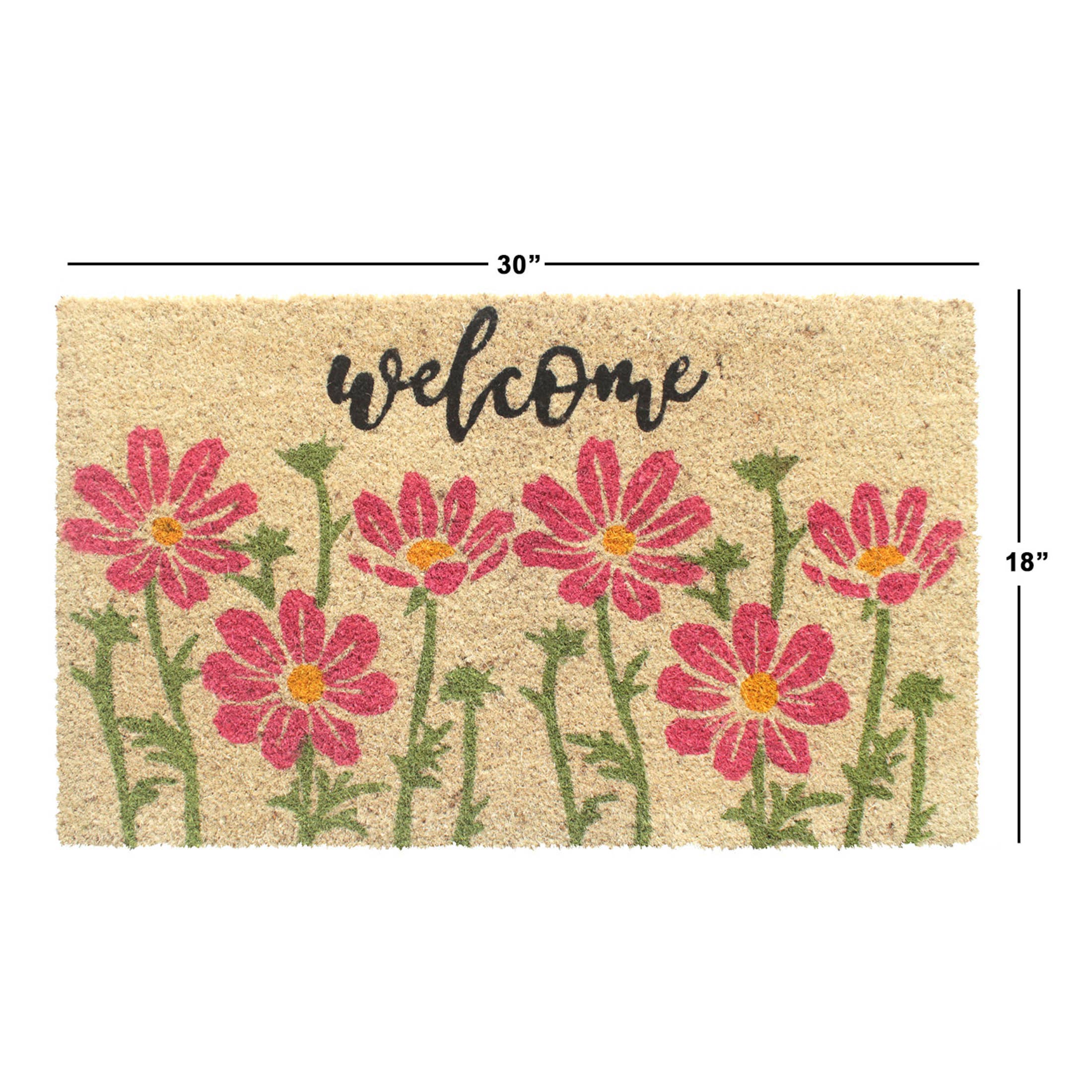 Welcome Pink Flowers Doormat