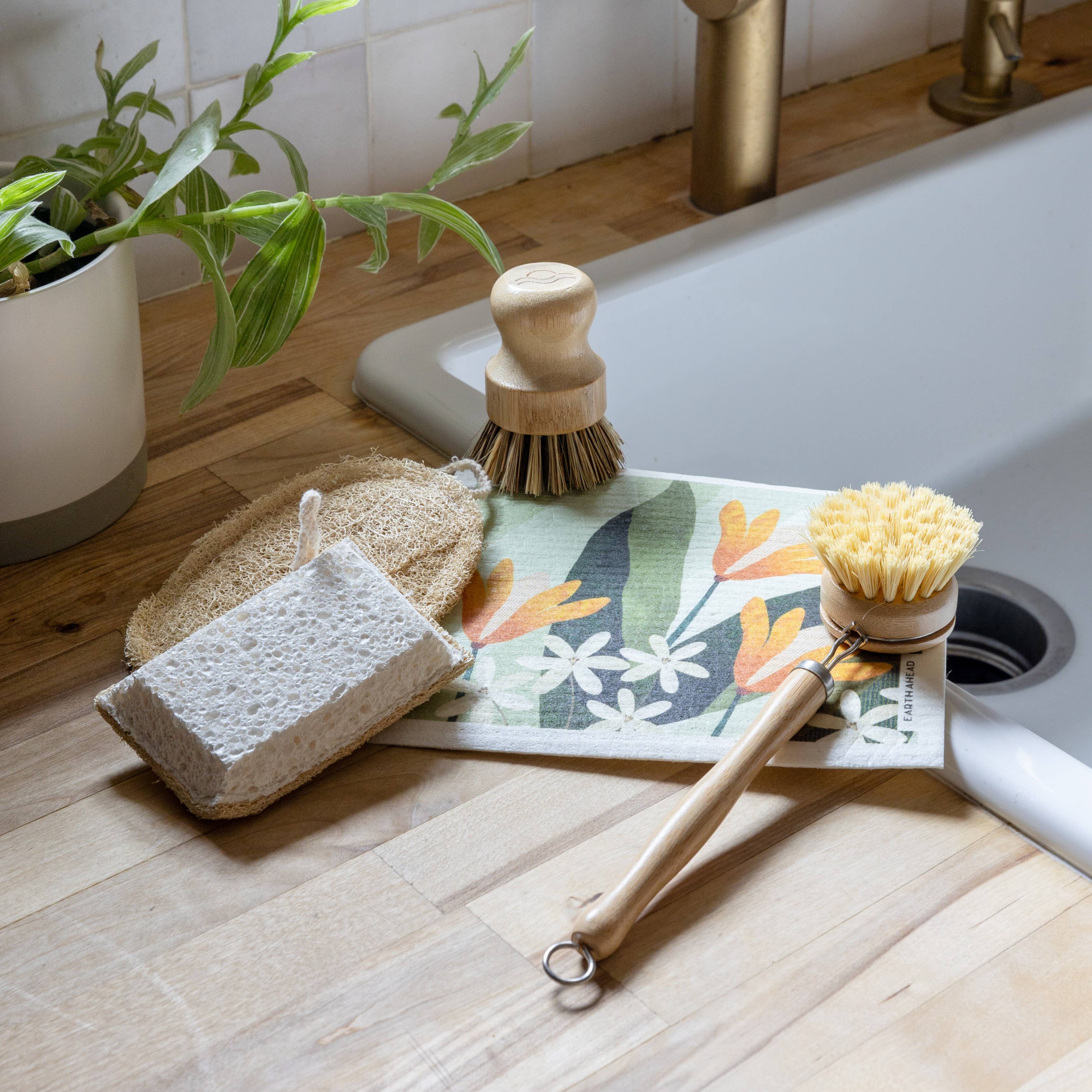 Bamboo Pot Scrubber Brush With Wide Handle | Eco Friendly