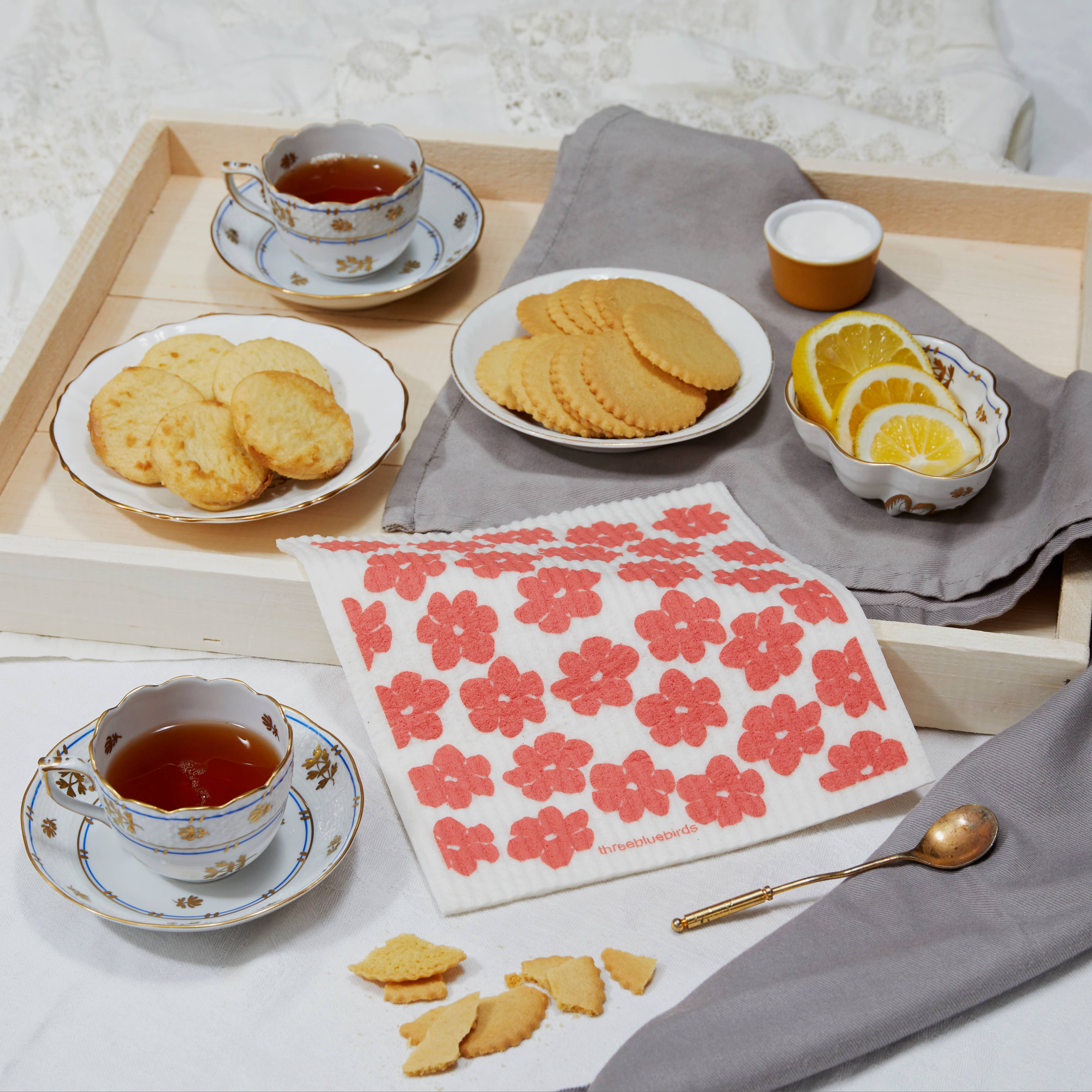 Coral Poppies Swedish Dishcloth