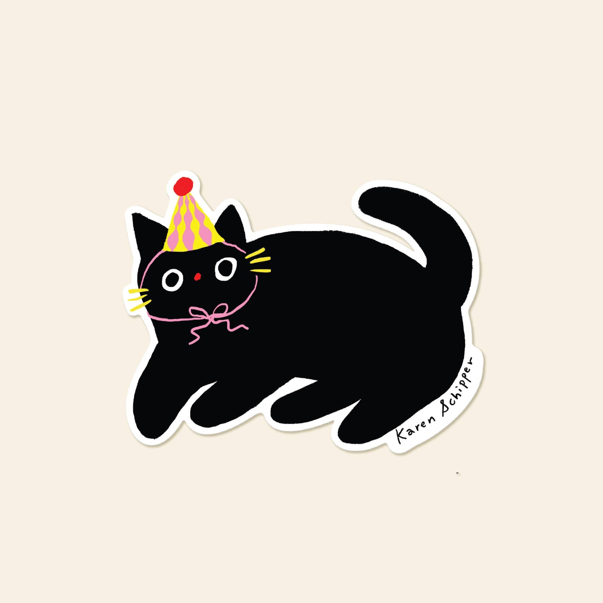 Party Cat Sticker – Cute Cat Birthday Vinyl Sticker