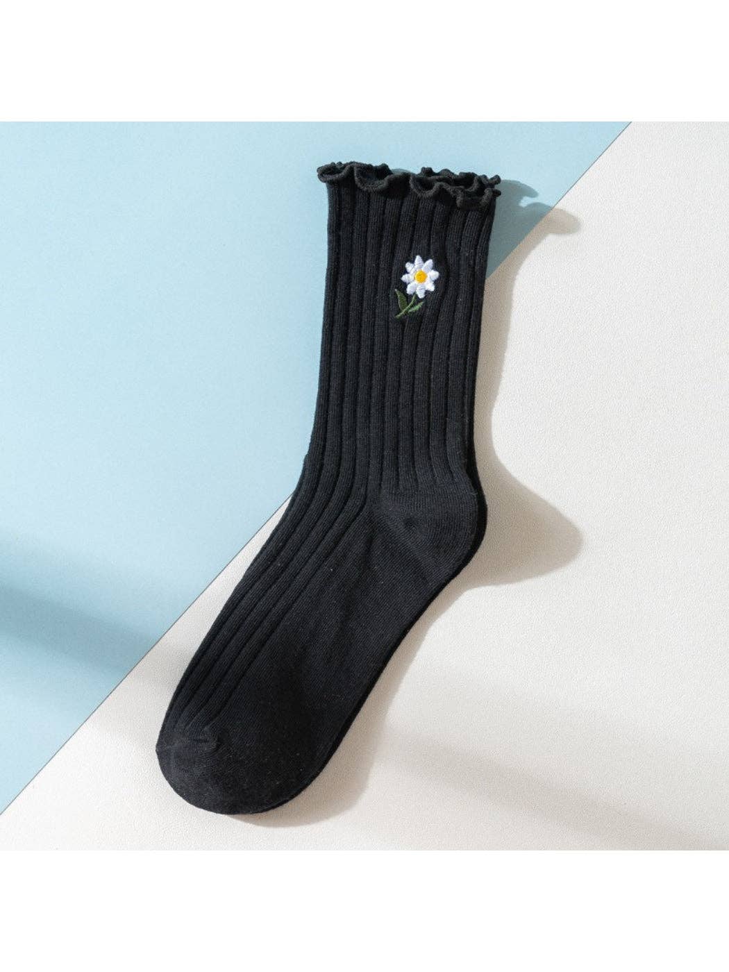 Rufia - Floral Daisy Detail Soft Ribbed Crew Socks