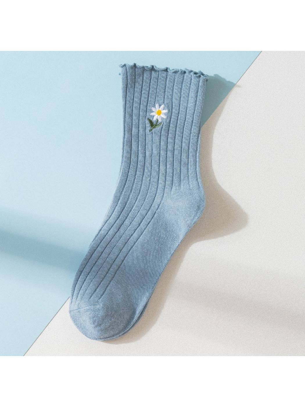 Rufia - Floral Daisy Detail Soft Ribbed Crew Socks