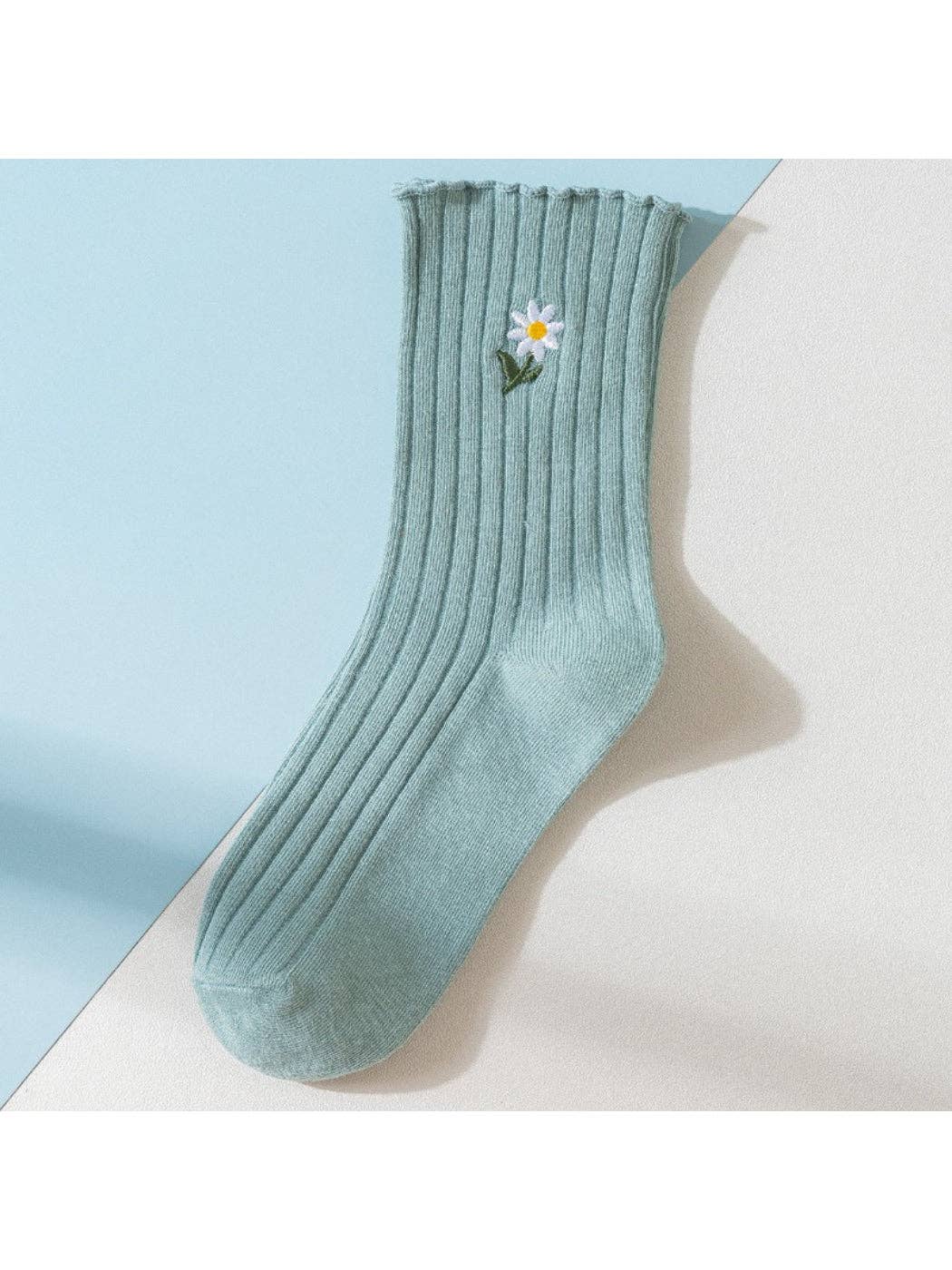 Rufia - Floral Daisy Detail Soft Ribbed Crew Socks