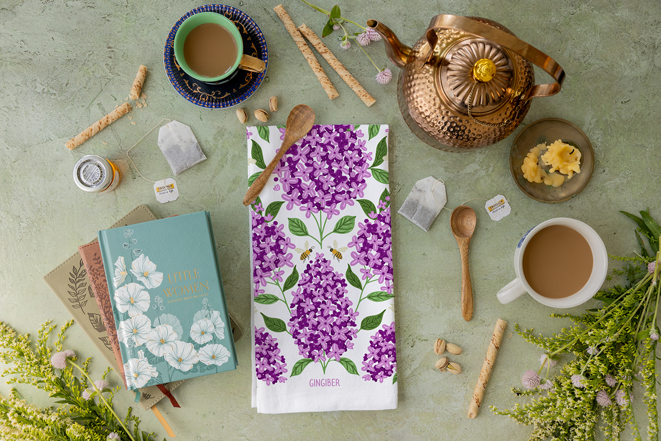 Purple Lilac Tea Towel - Bright Botanicals Kitchen Decor