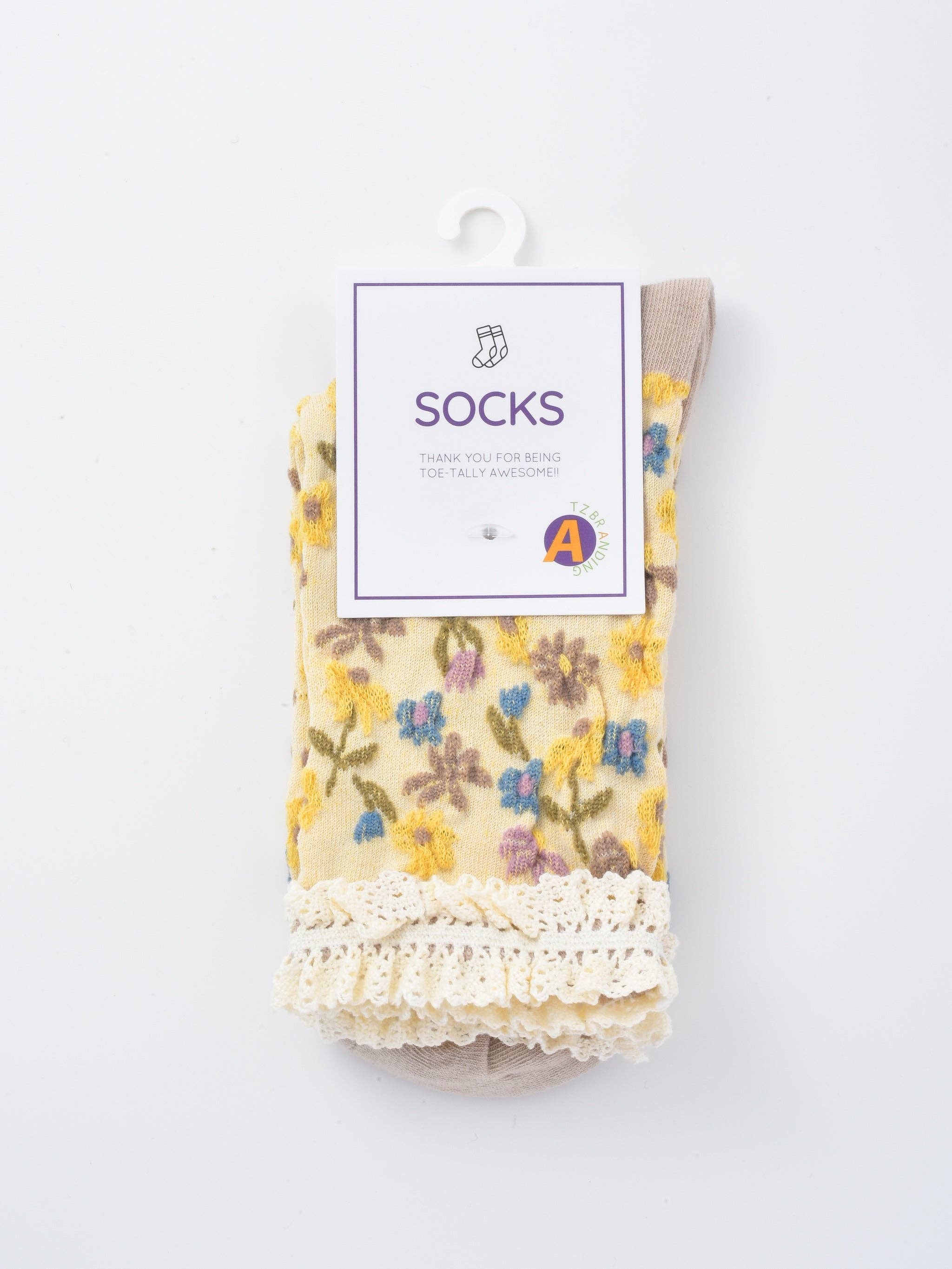 Rufia - Lace-Trim Vintage Floral Relief Socks