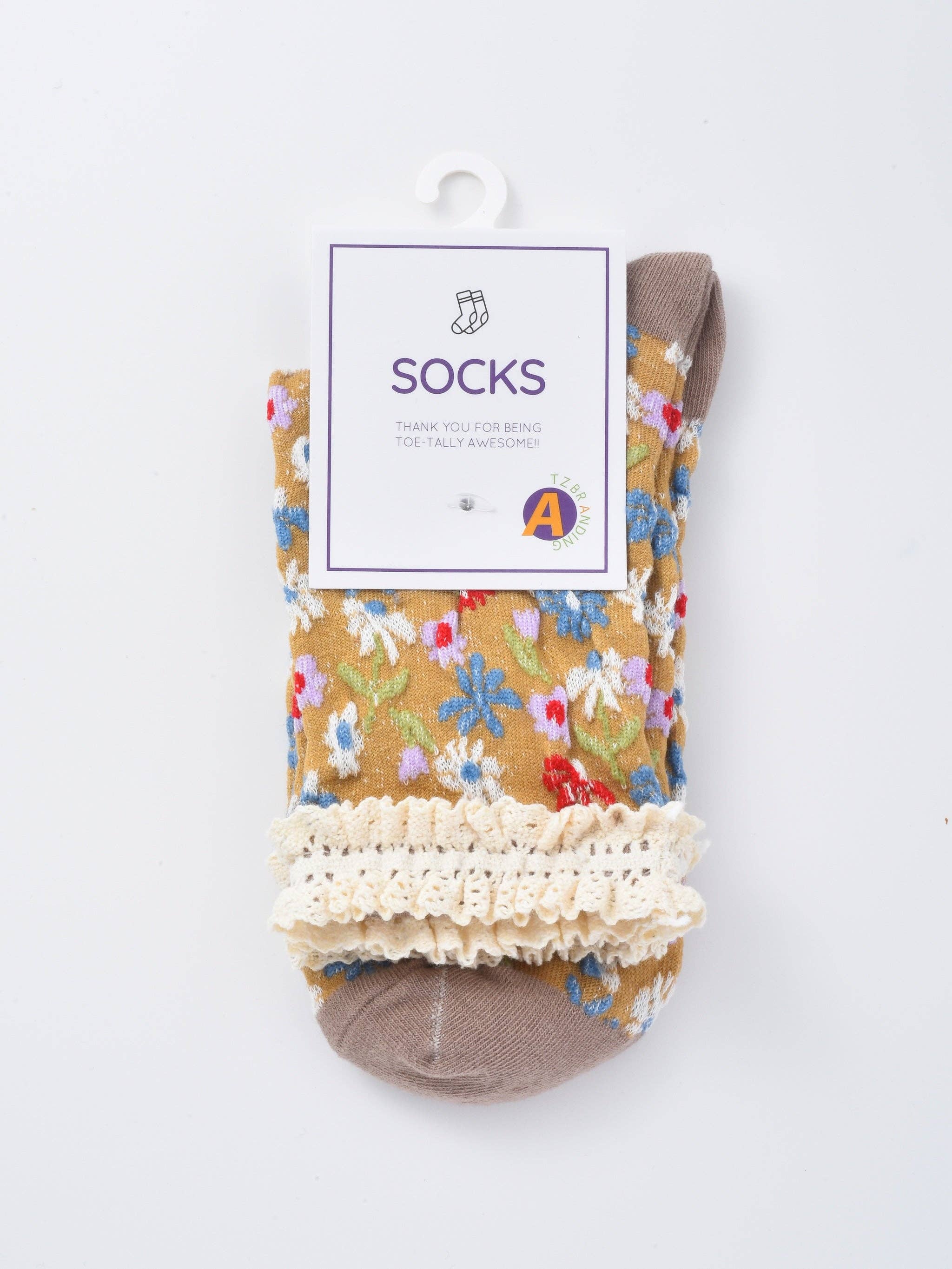 Rufia - Lace-Trim Vintage Floral Relief Socks
