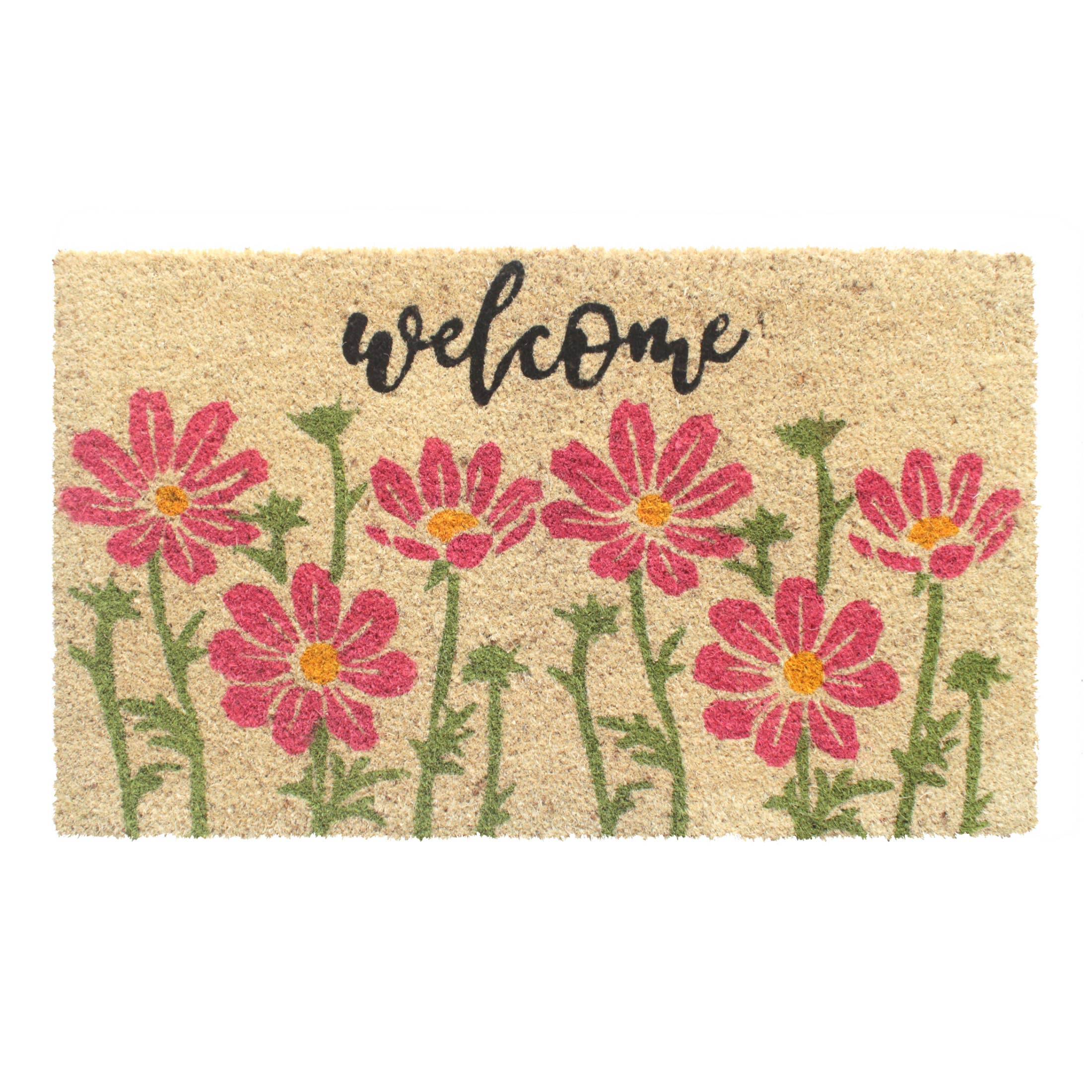 Welcome Pink Flowers Doormat