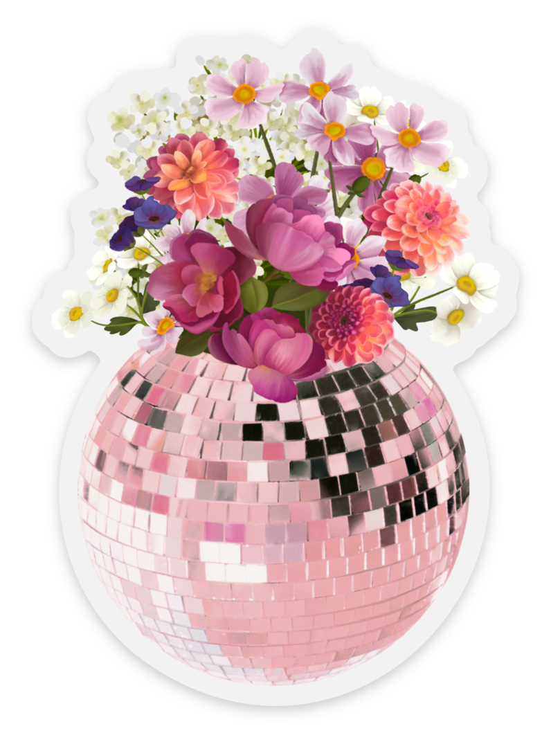 Clear Disco Ball Bouquet Sticker, 2.45x3.4in