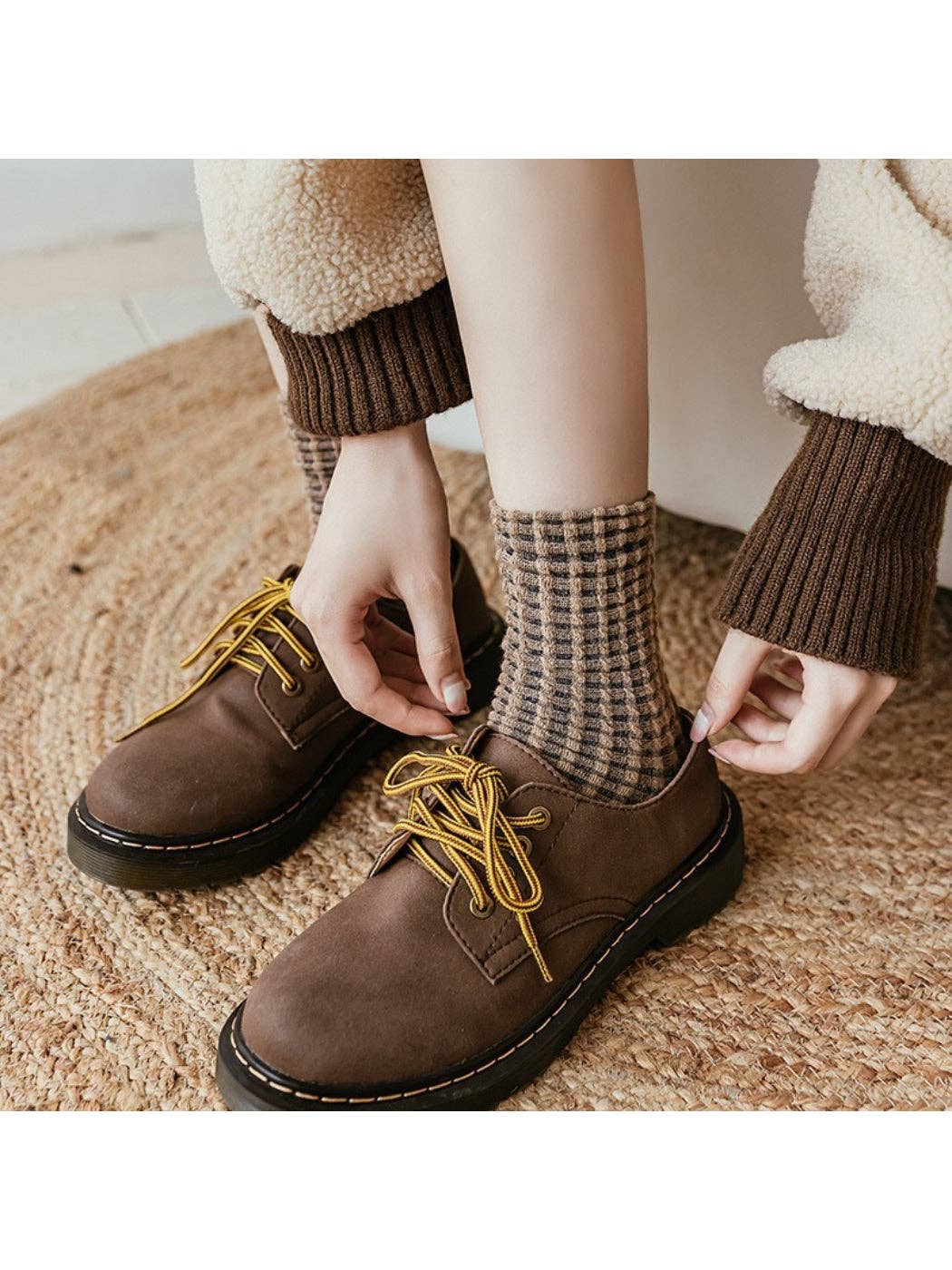 Rufia - Textured Check Knit Crew Socks