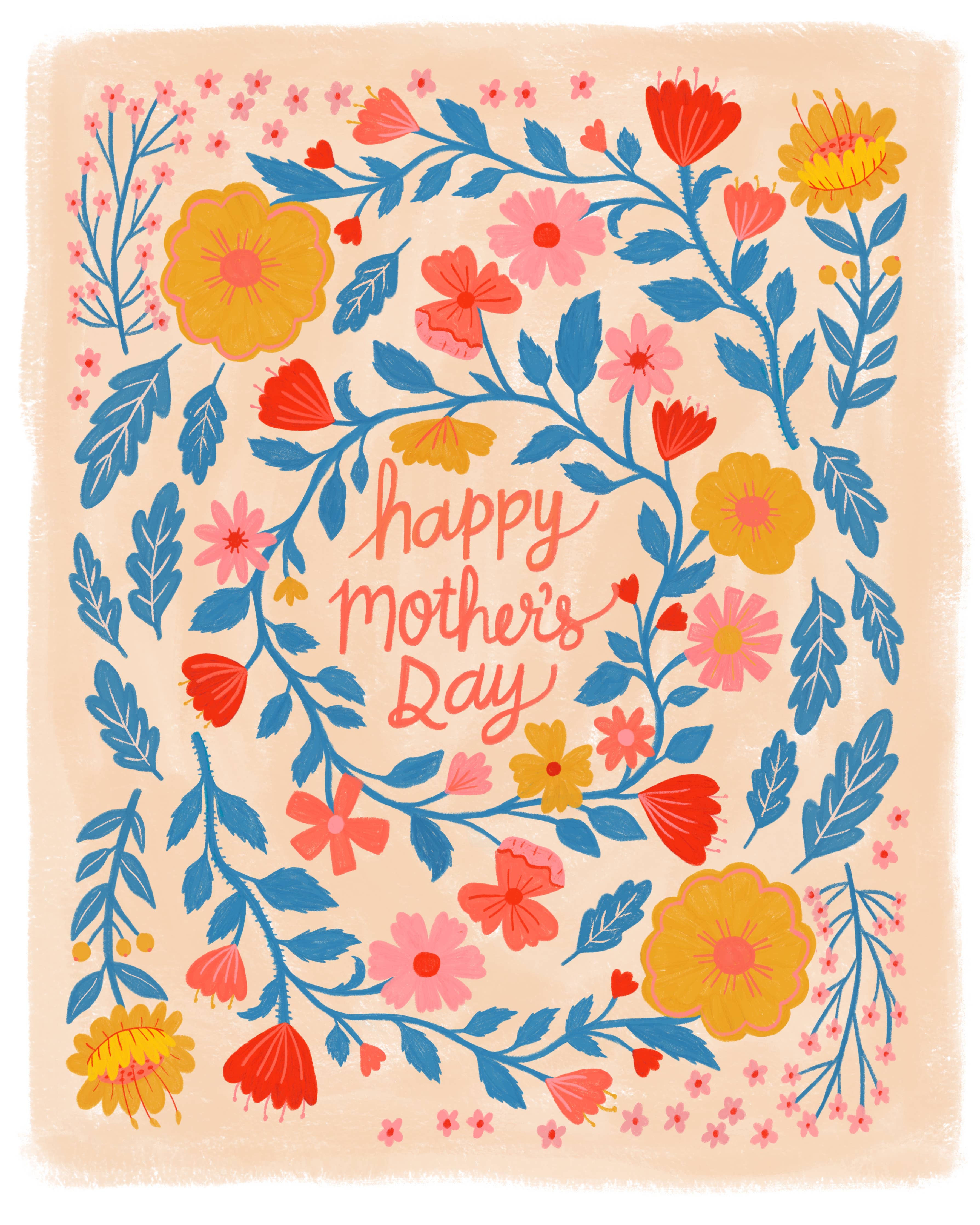 Happy Mother's Day Card, Cards for Mom, Folk Floral