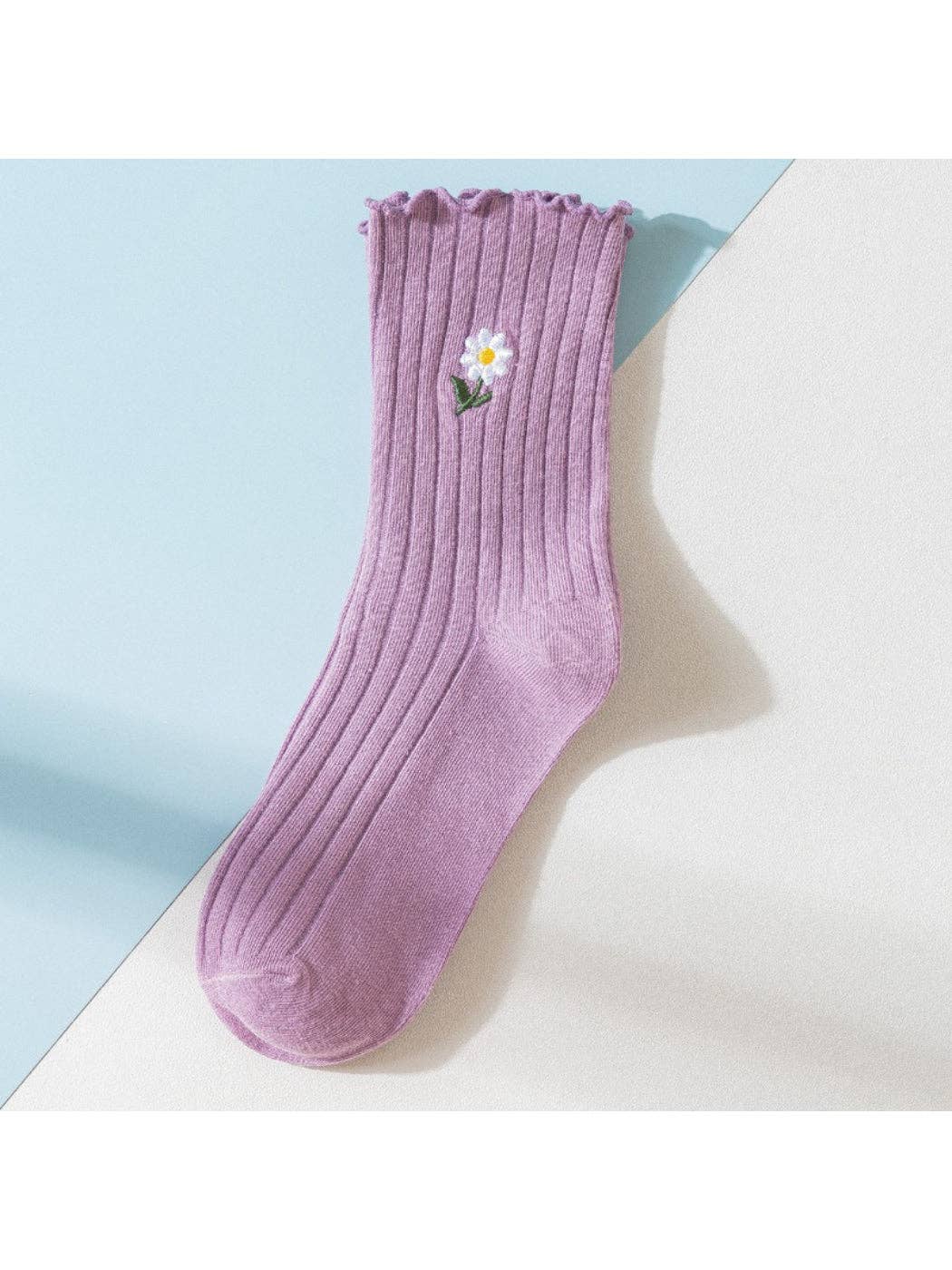 Rufia - Floral Daisy Detail Soft Ribbed Crew Socks