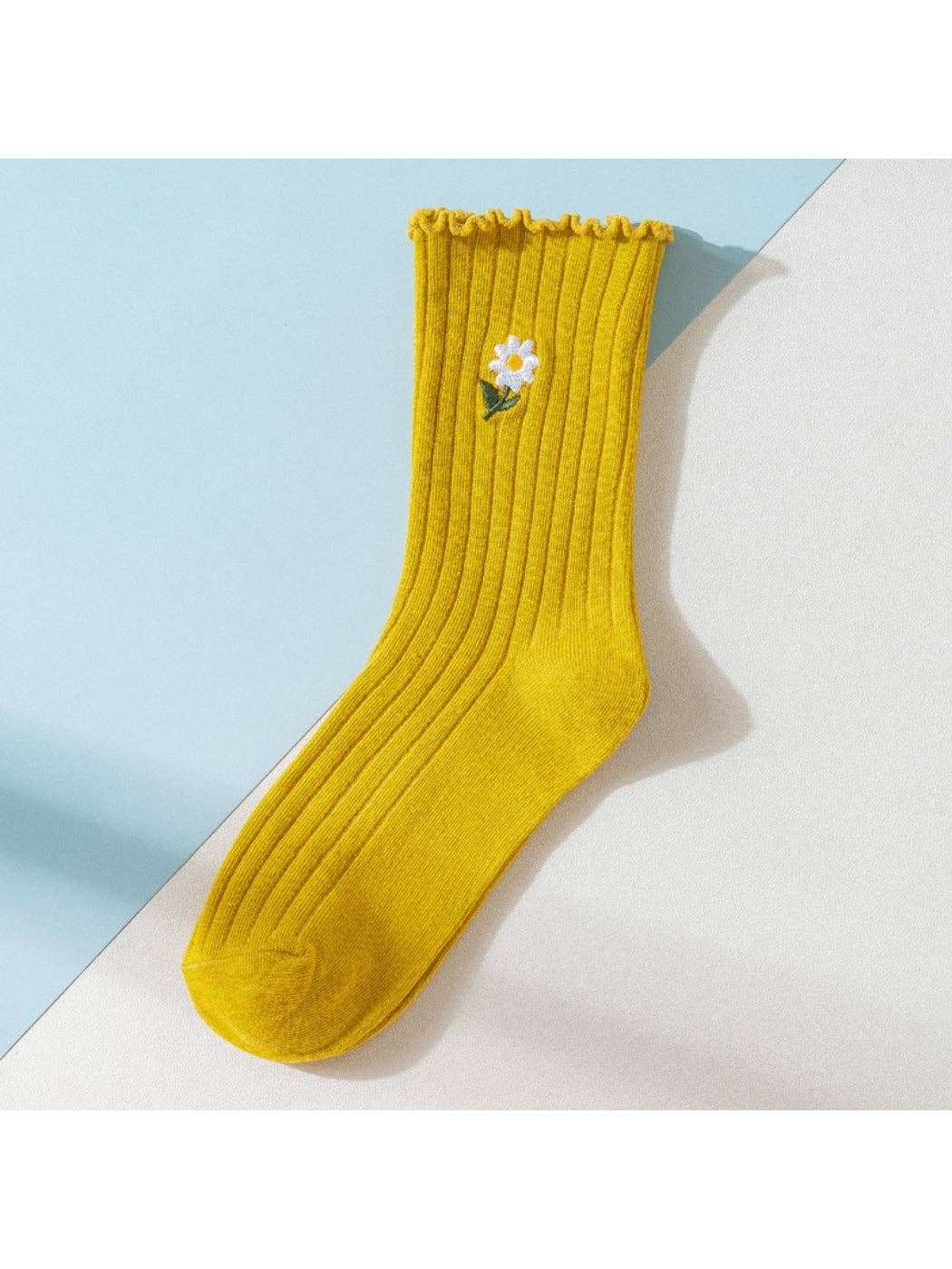 Rufia - Floral Daisy Detail Soft Ribbed Crew Socks