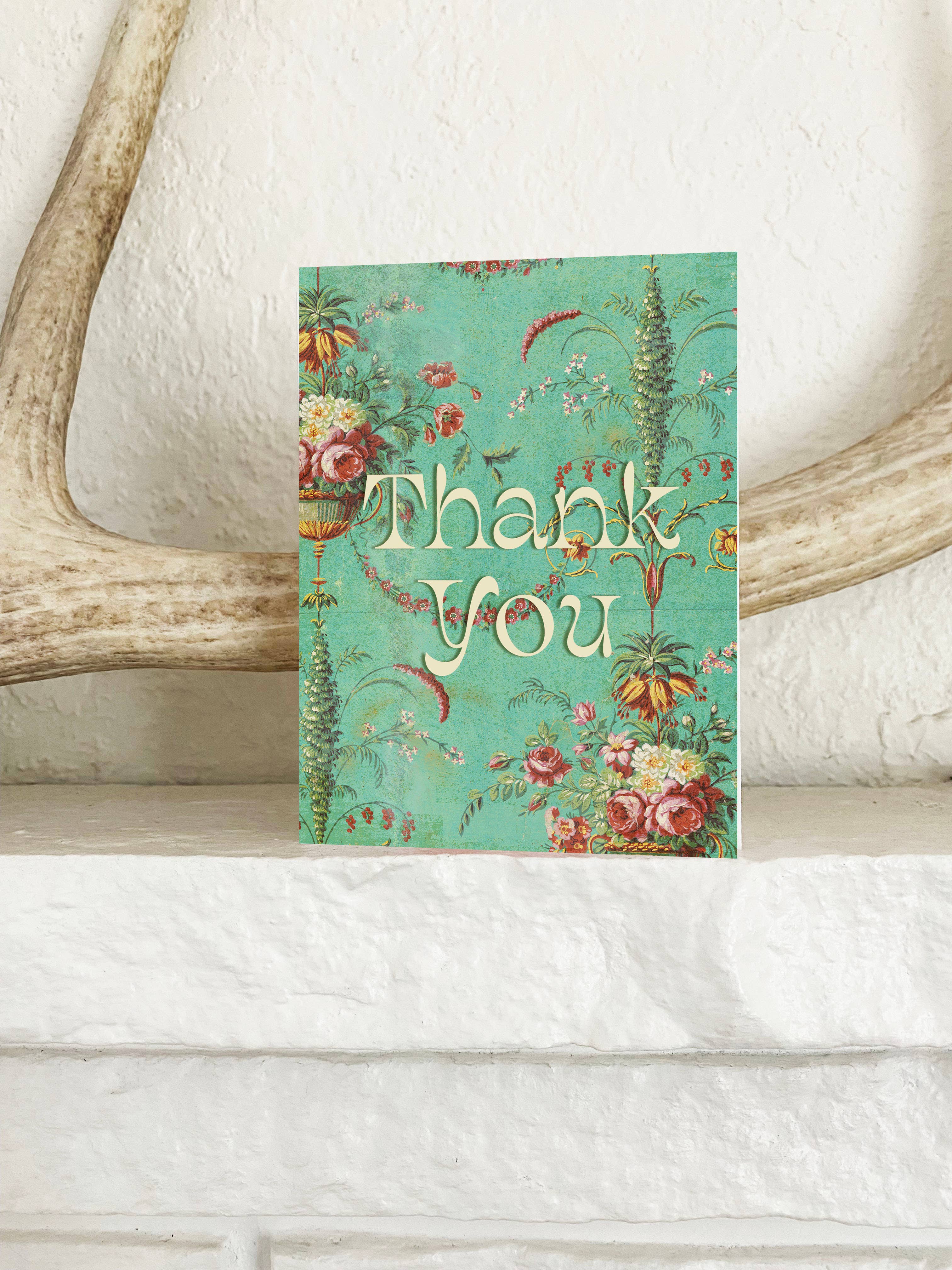 Thank You Flowers Card - Mint Green Floral Greeting Card