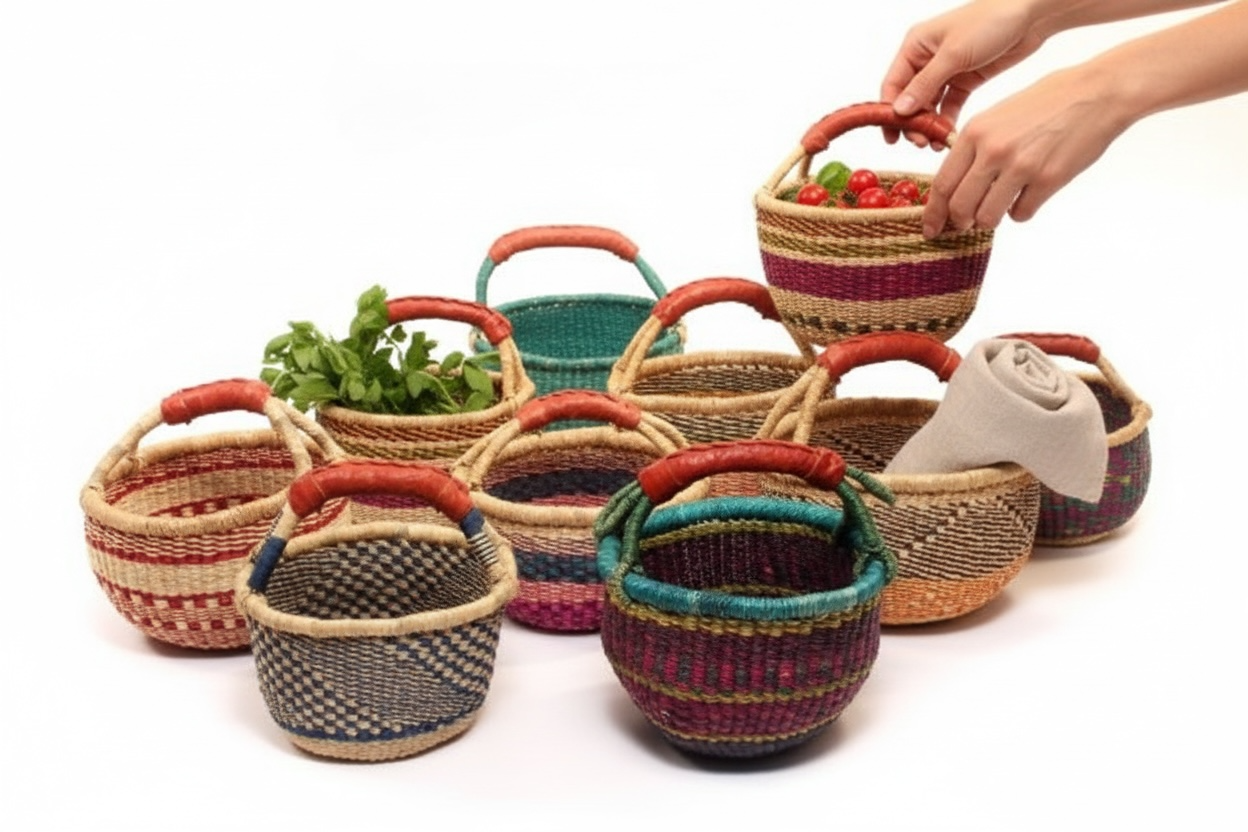 African Market Basket | Ghana Bolga Basket | (Colors Vary)