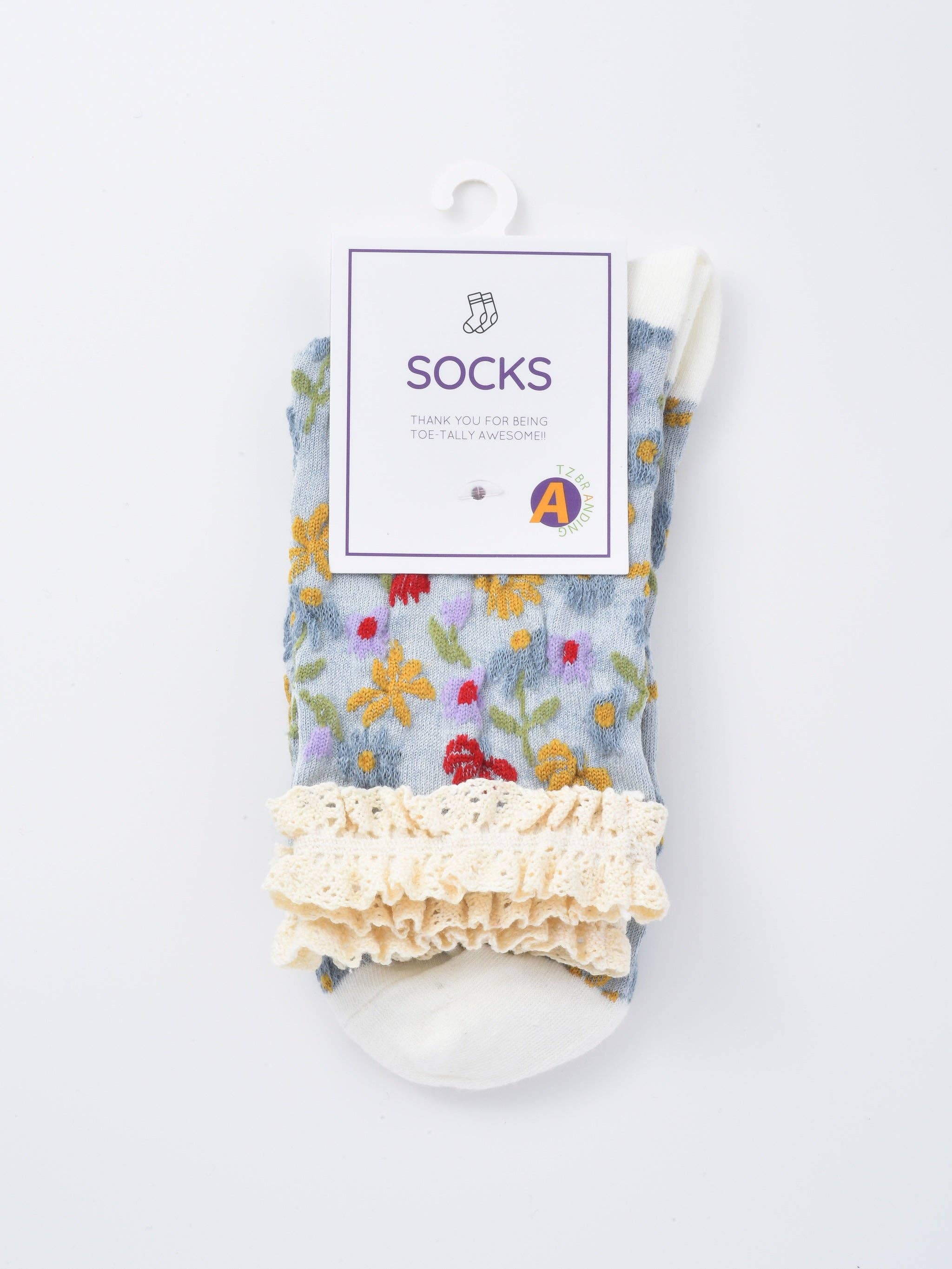 Rufia - Lace-Trim Vintage Floral Relief Socks