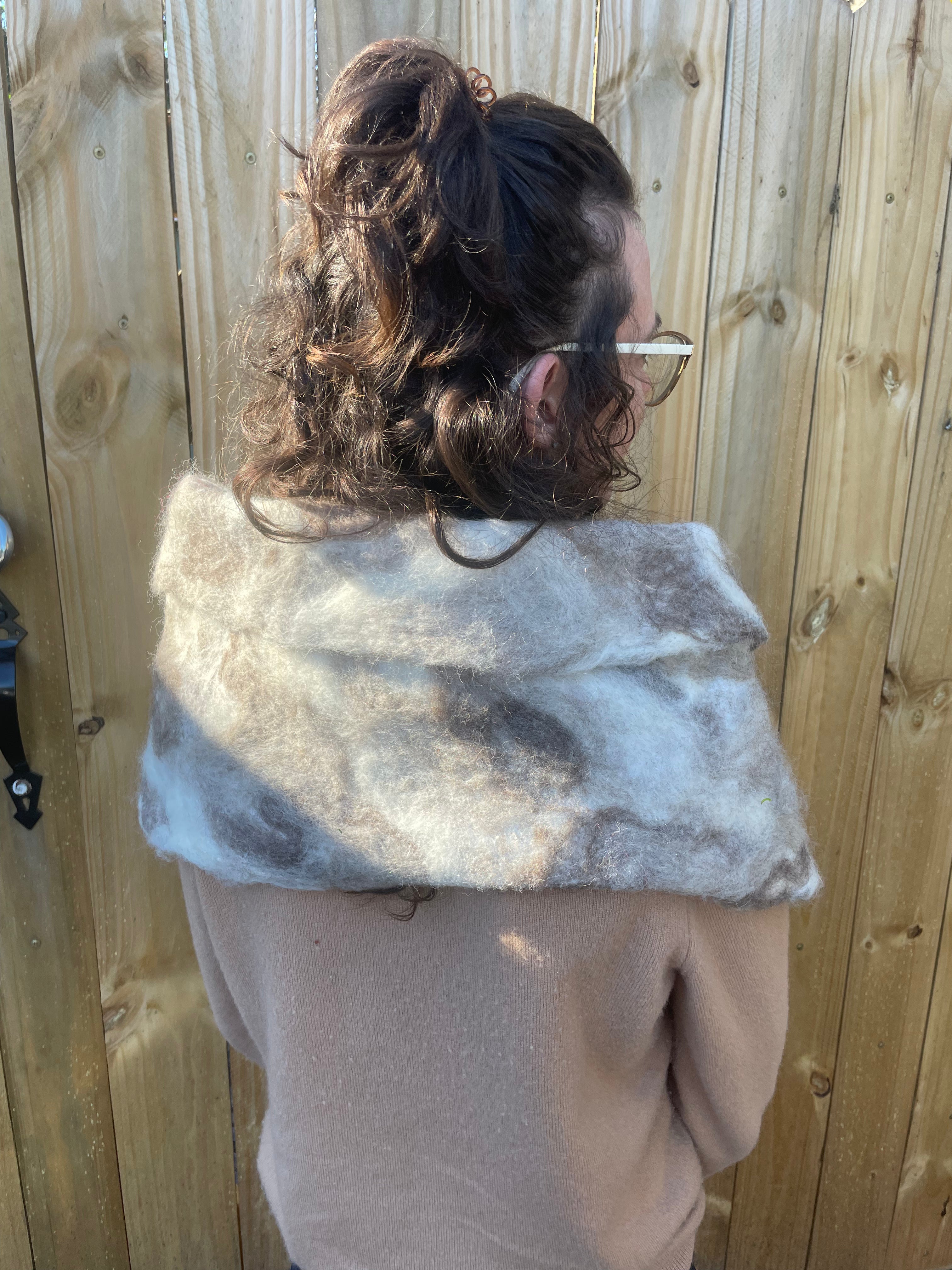 Handmade Felted Wool & Silk Cowl / Scarf - Cozy Staycation