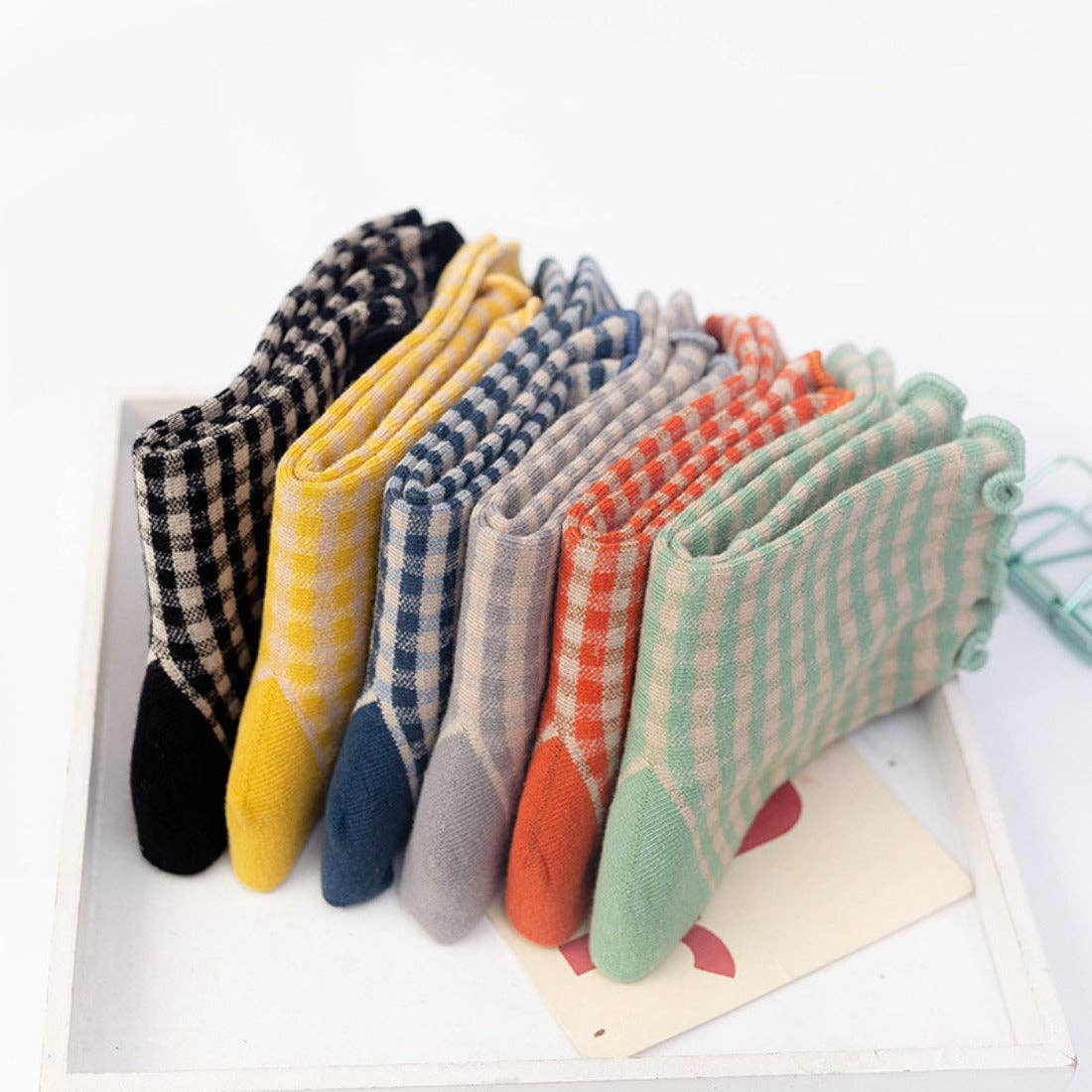 Rufia - Colorful Check Pattern Lace Socks