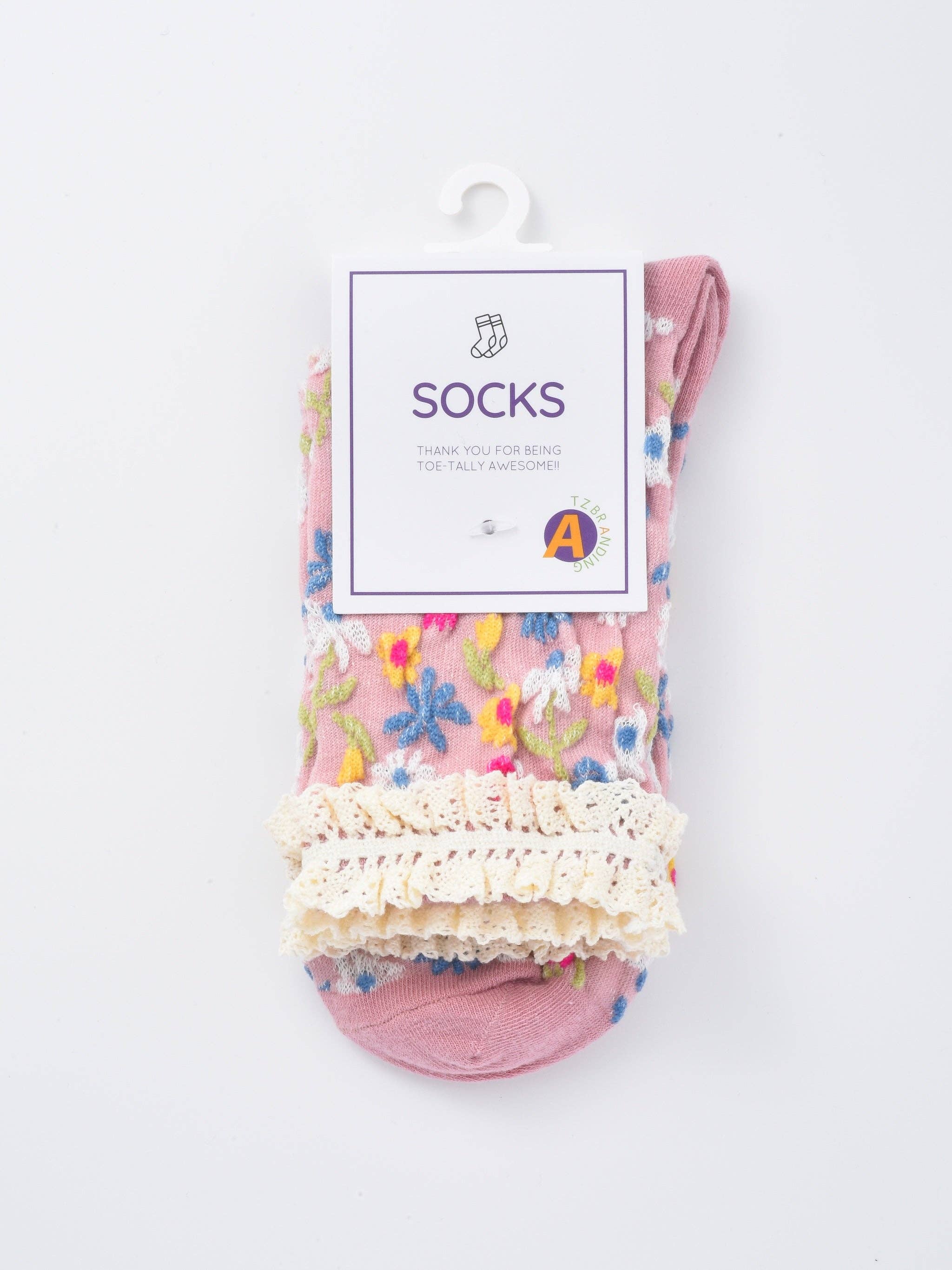 Rufia - Lace-Trim Vintage Floral Relief Socks