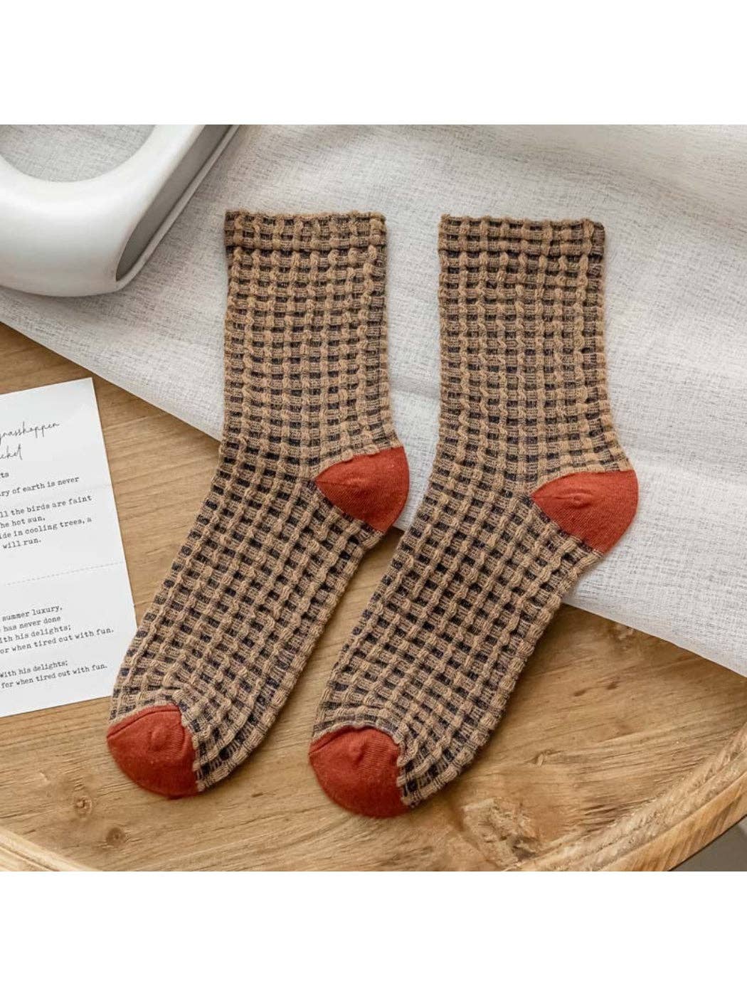 Rufia - Textured Check Knit Crew Socks