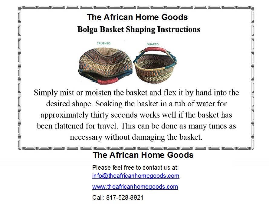 African Market Basket | Ghana Bolga Basket | (Colors Vary)
