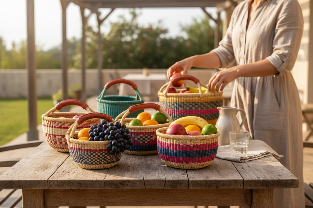 African Market Basket | Ghana Bolga Basket | (Colors Vary)