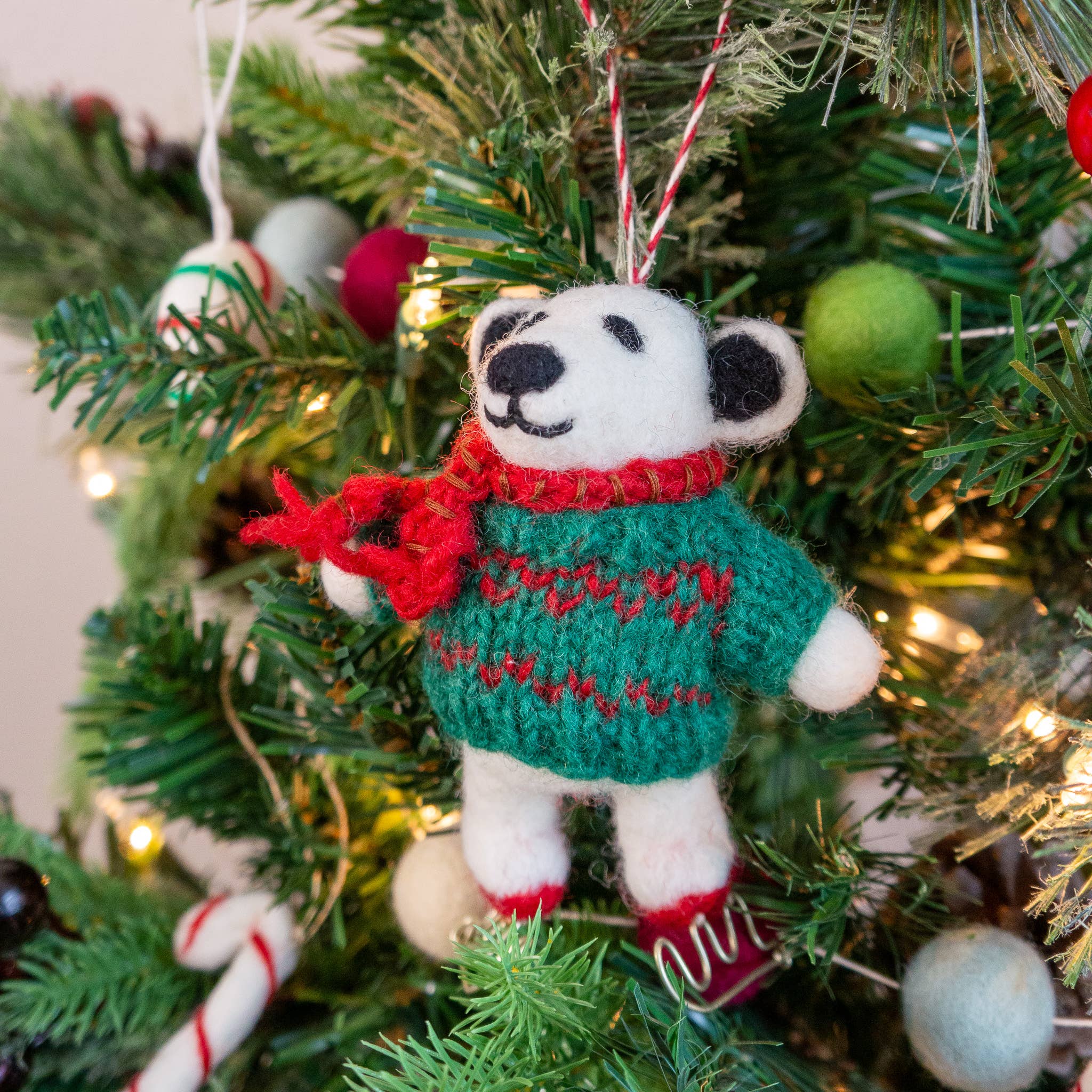 Skating Polar Bear Holiday Eco Wool Ornament