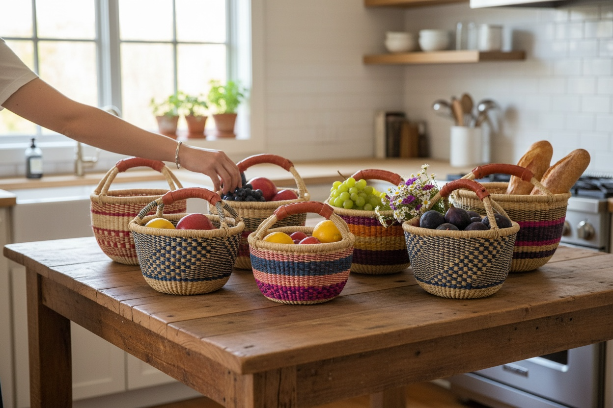 African Market Basket | Ghana Bolga Basket | (Colors Vary)