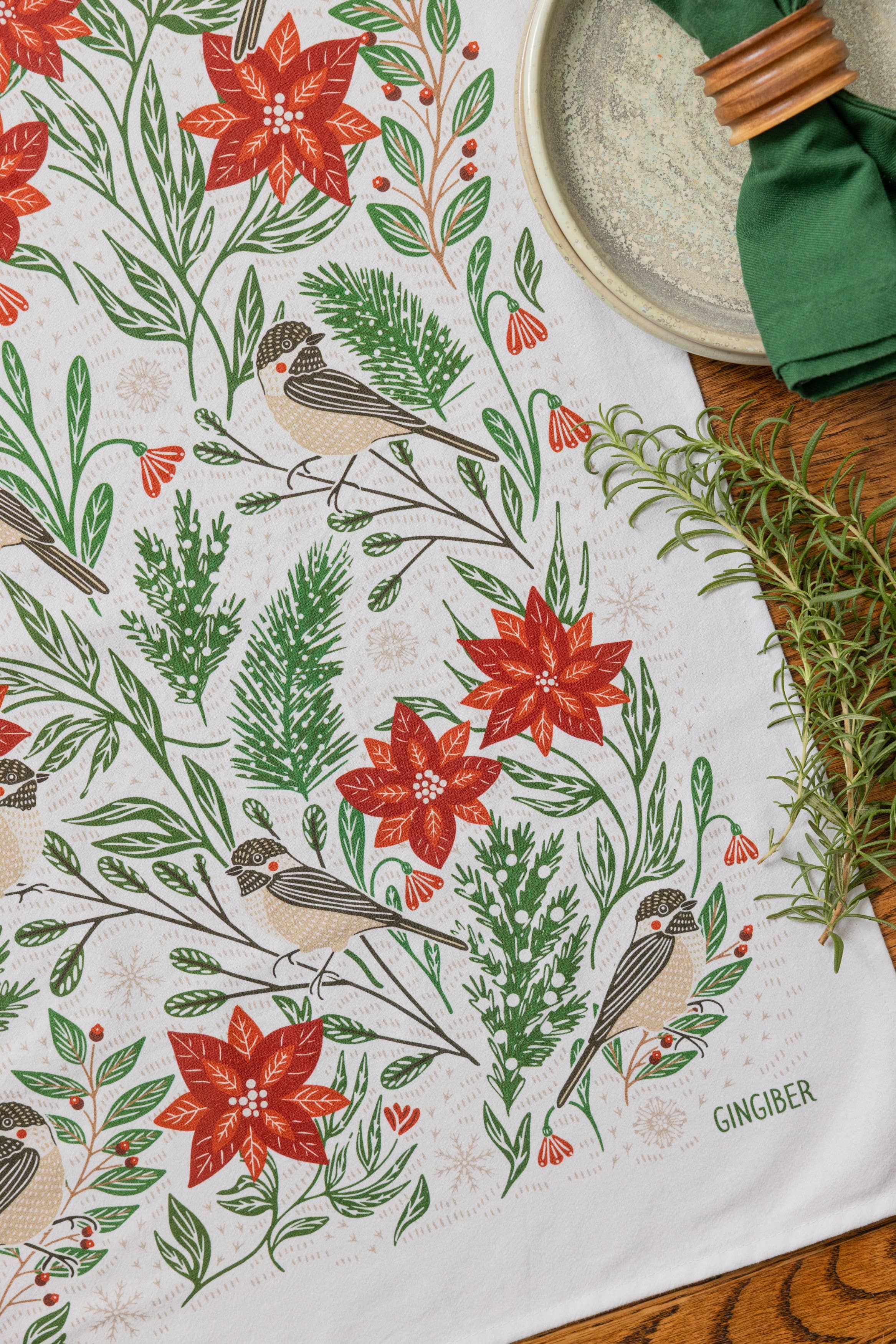 Poinsettias & Pines Tea Towel - Holiday Kitchen Towel Decor