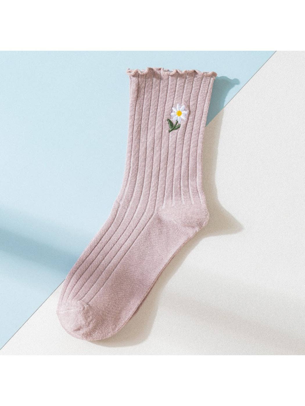 Rufia - Floral Daisy Detail Soft Ribbed Crew Socks