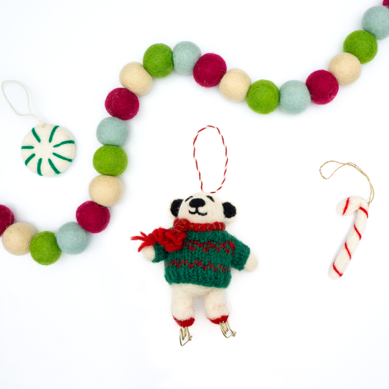Skating Polar Bear Holiday Eco Wool Ornament