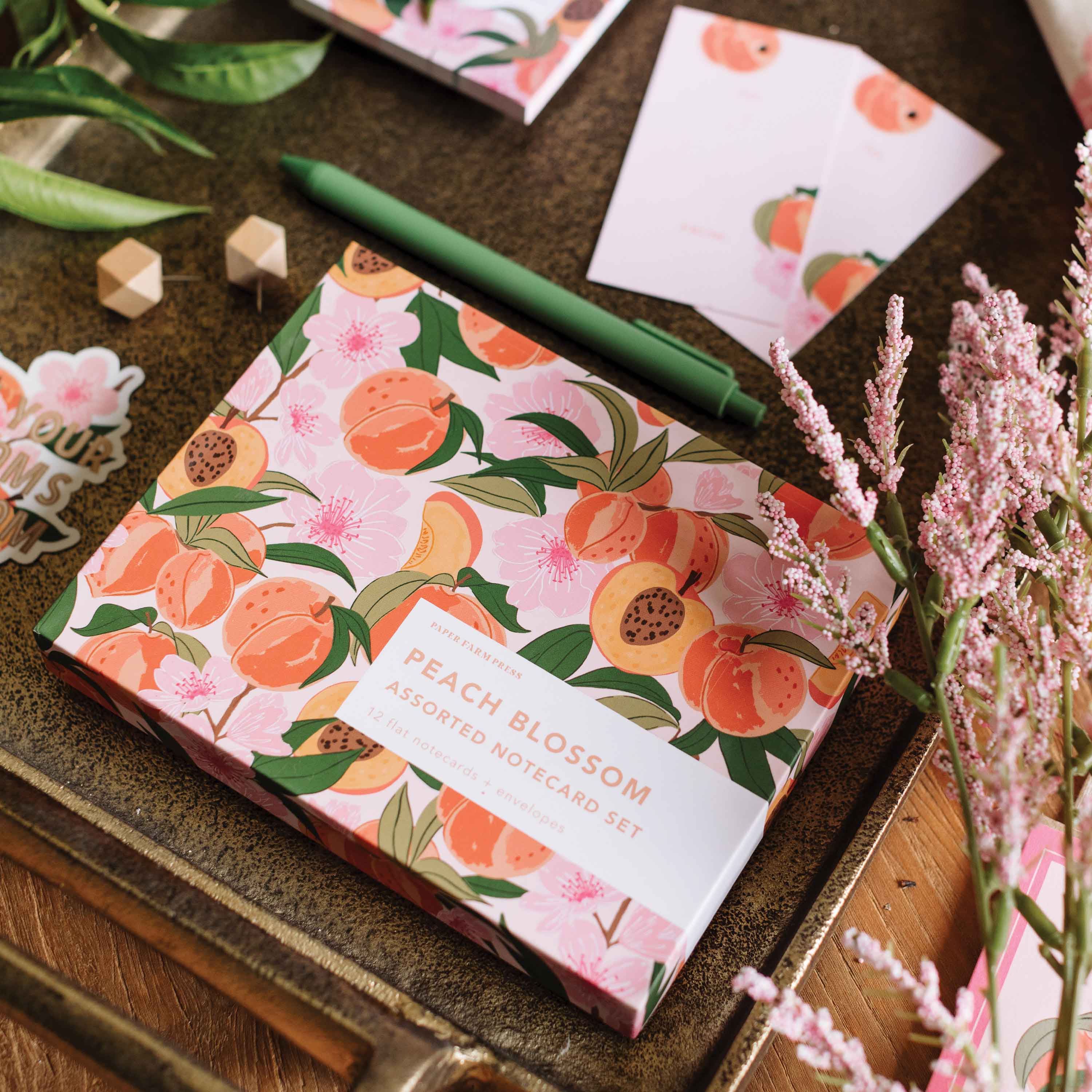 Peach Blossom Assorted Notecard Set, Pen Pal Greeting Cards