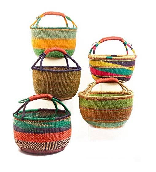 Large Bolga Market Basket  (Colors Vary) W: 14"-16" H:10"-12"